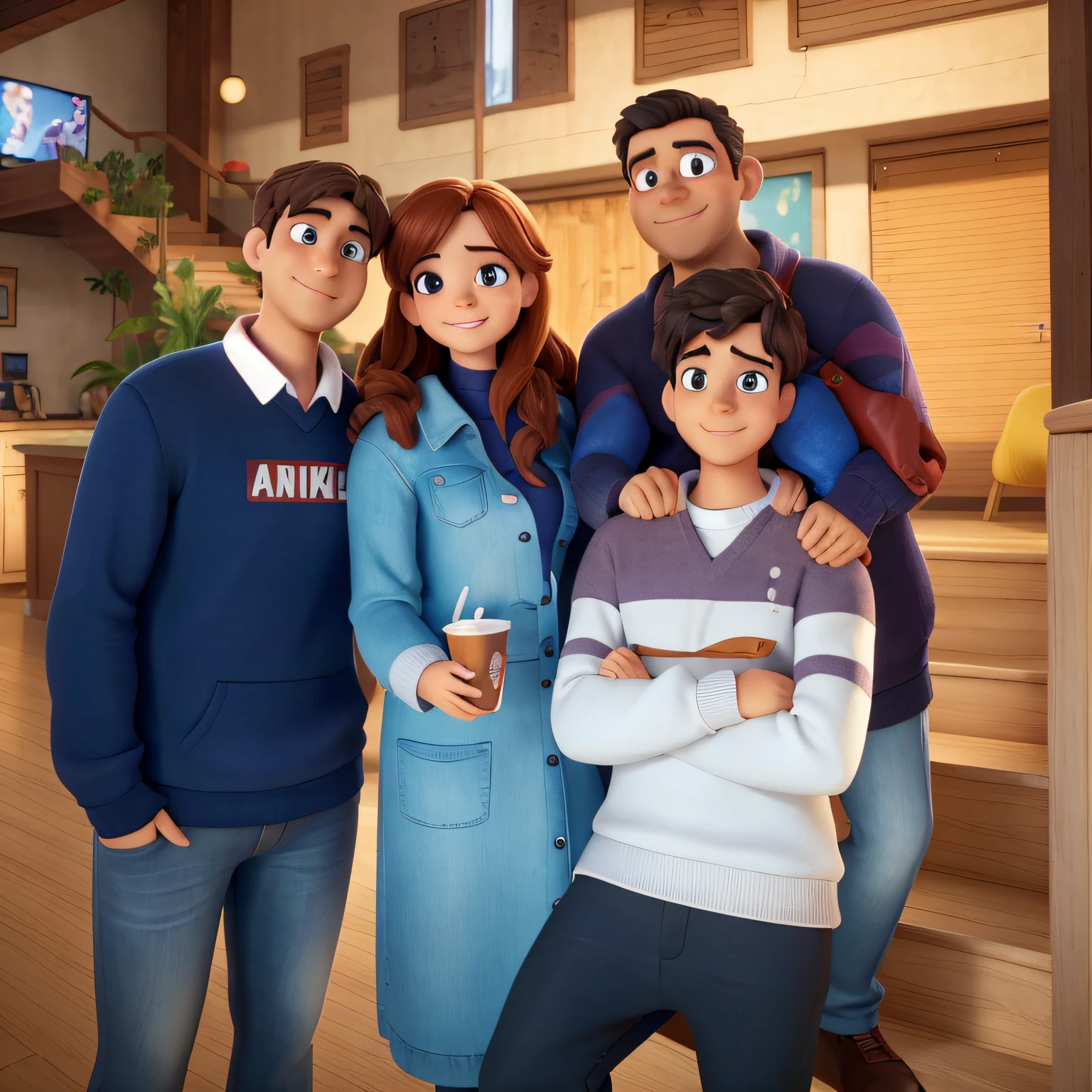 There is a group of people sitting on a set of stairs, animado ainda, foto ainda, imagem promocional do filme, animation movie still, animated film, Arte Oficial, animation still, pixar retrato 8 k foto, Cor ainda, animation movie still, imagem promocional, animation movie still, um alambique de um feliz, desenho animado ainda, desenhos animados realistas, official rendering, promocional ainda. Melhore o olho de todos, deixando com excelente qualidade e no mesmo estilho do restante dele desenho