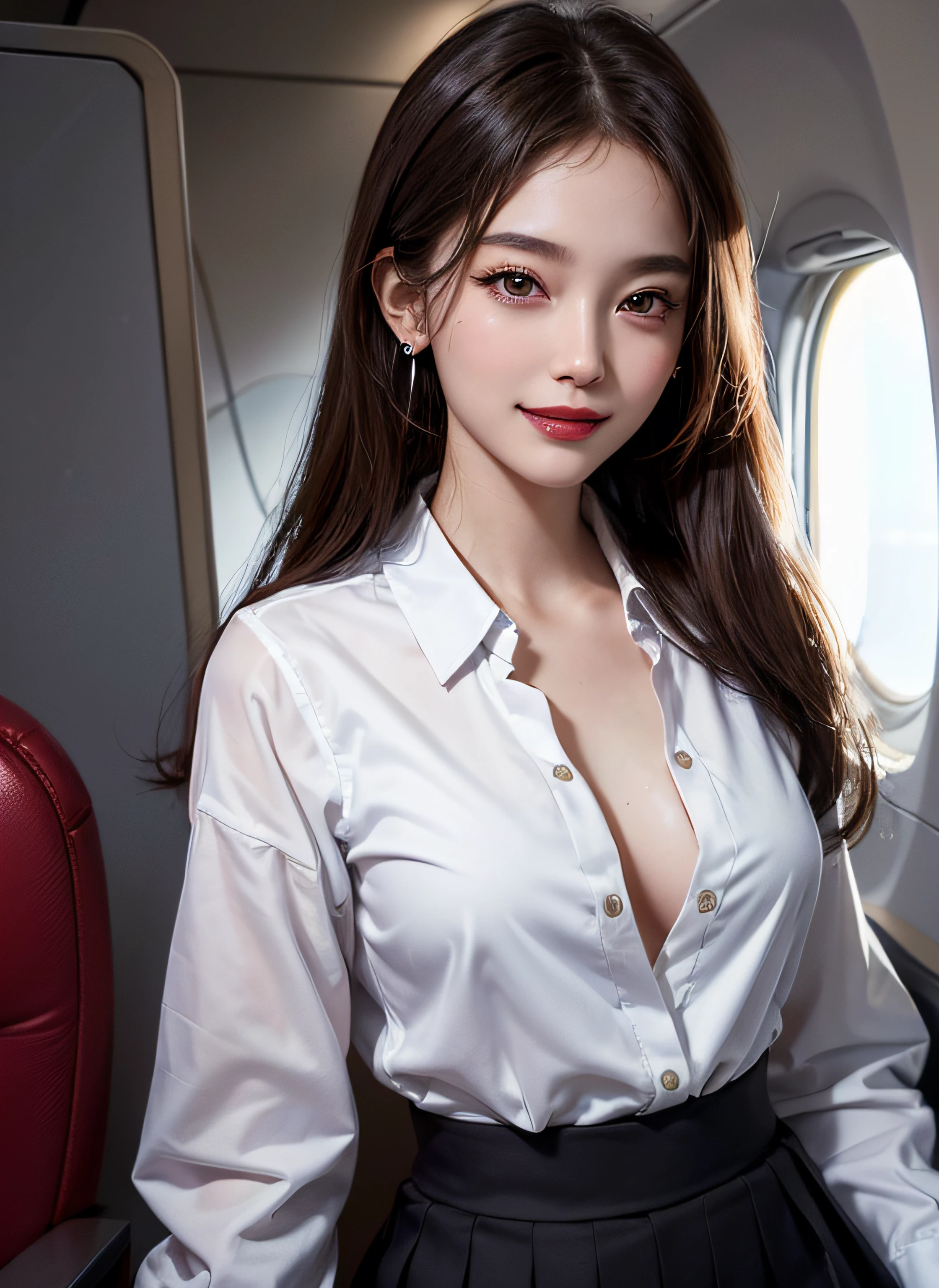A close up of a woman in a white shirt and black skirt - SeaArt AI