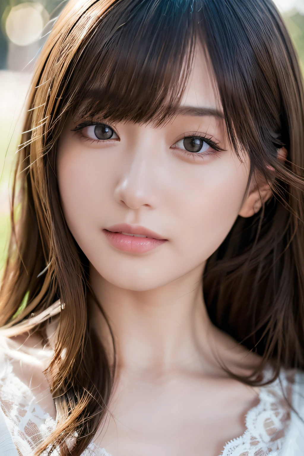 8K UHD,Raw photo,Japan Beauty,25-years old,(Real person:1.3),(hight resolution:1.4),(Detailed:1.5),(Realistic:1.7),
​masterpiece,Raw photo,Art Portrait Photography,Real person,Raw foto,超A high resolution,Photorealistic,Best Quality,(High detailed skin,Skin Details),Visible Pore,Shiny skin,masutepiece,Unbelievably high image quality,finely detail,colorized, extremely delicate and beautiful,Very detailed 8k wallpaper,8K High Quality,Film grain,Beautiful beauties with beautiful details,(Looking at Viewer),professional photography lighting,extremely detailed eye and face, Eyes with beautiful details,analog style,Pay close attention to detail,blush,Cute and playful,Adorable,Medium Hair, hair messy,asymmetrical bangs,brown haired,(Brilliant and colorful:1.1),Straight teeth,Smile,