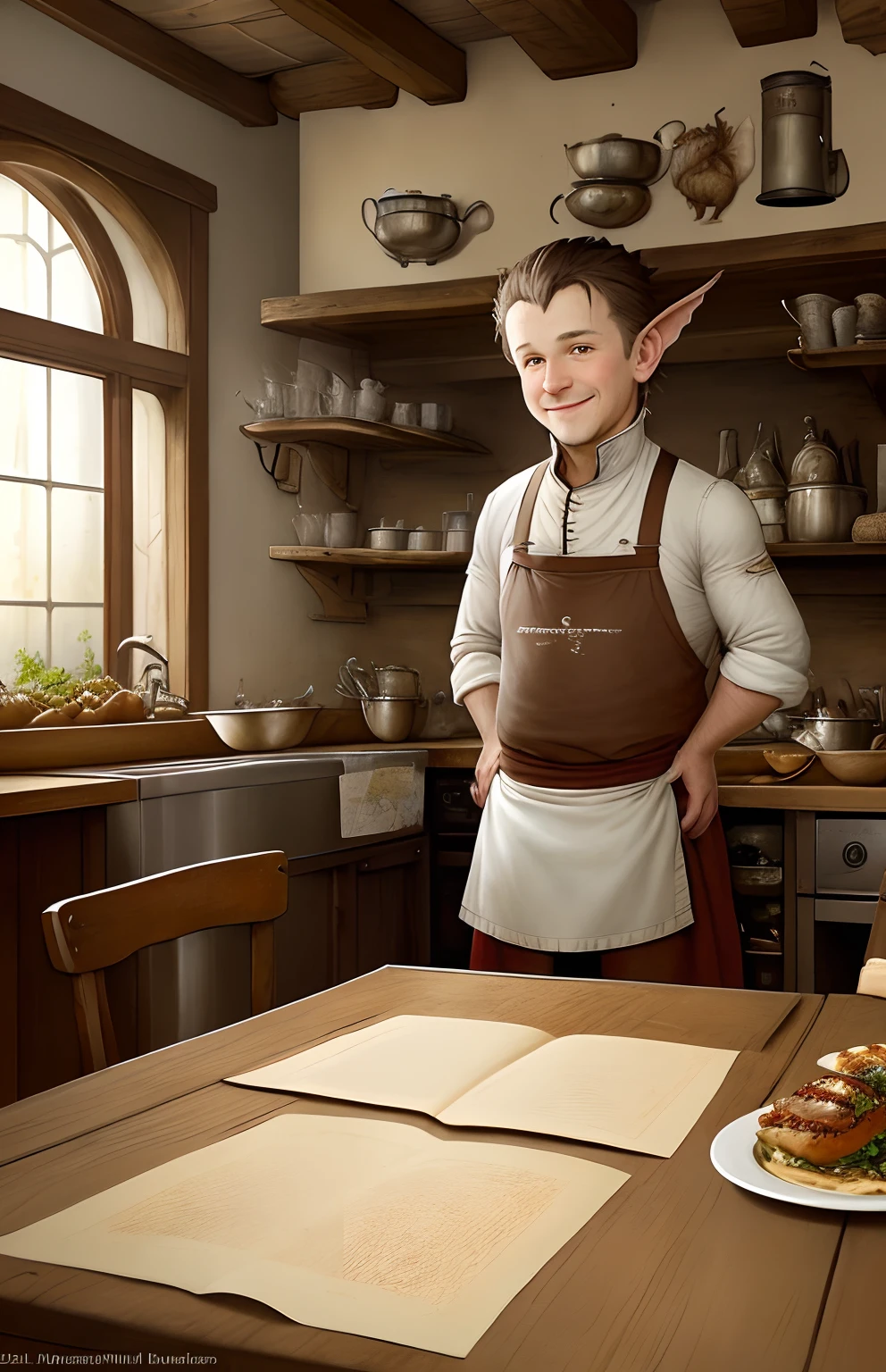Painting by Jean-Baptiste Monge depicting a small dragon,   Family Restaurant, Chef's equipment , , jean - baptiste monge, anthropomorphic --ar 2:3 --testp -optimistic;