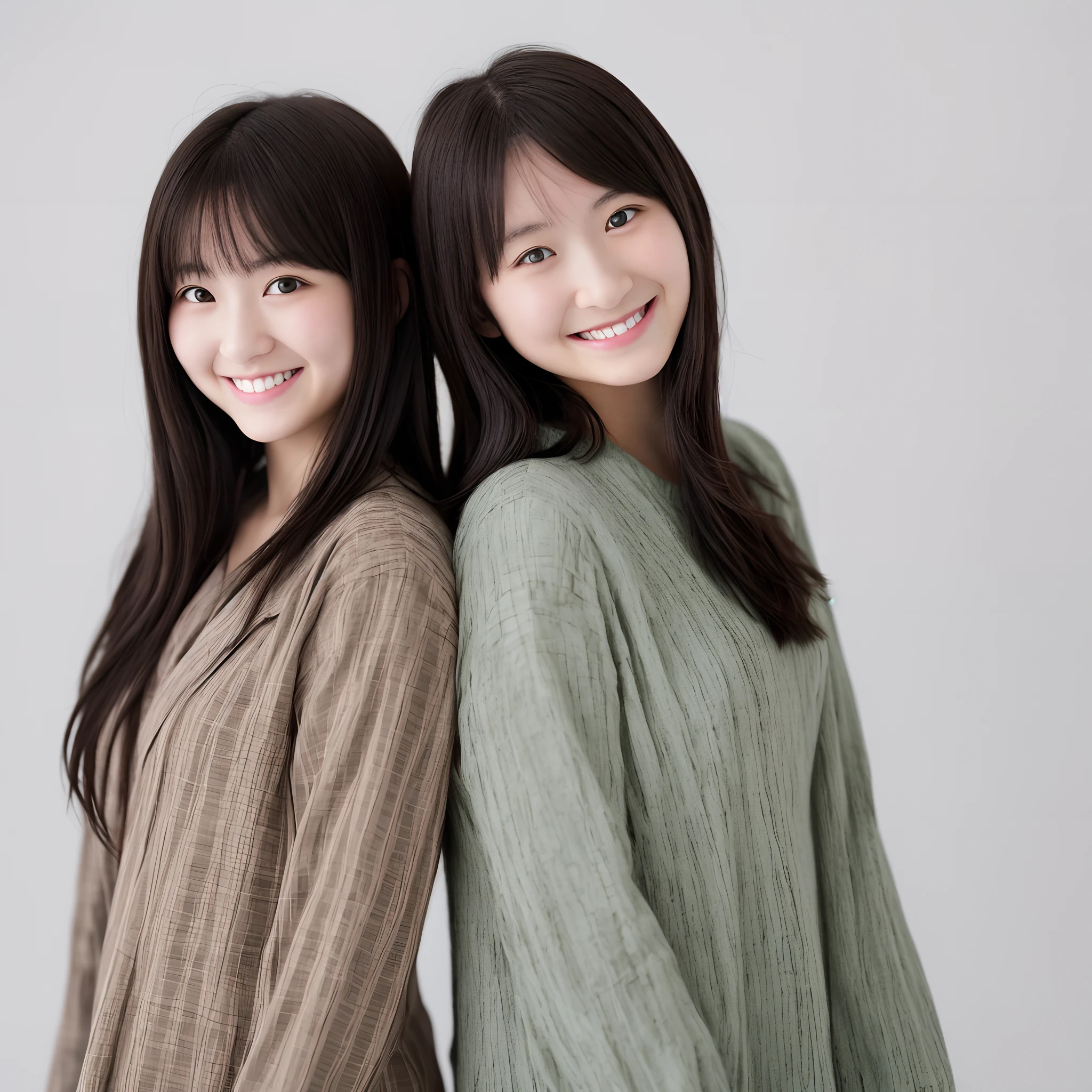2girl, Japanese girl, , looking at viewer, smile, white background