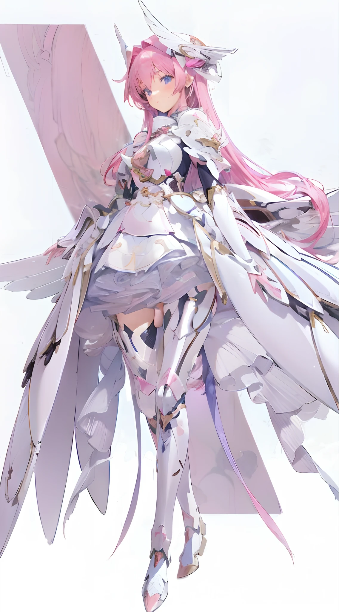 anime character with long pink hair and white dress holding a sword, detailed key anime art, detailed anime artwork, angel knight girl, detailed anime art, clean detailed anime art, glossy white armor, ethereal anime, anime goddess, detailed anime character art, cushart, official anime artwork, ethereal and mecha theme, beautiful anime artwork, white armor, | fine detail anime