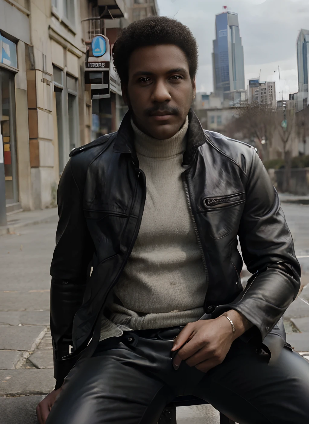 rr1 headshot, man, solo, man in leather jacket,  full body, full body shot, city in the background, no background, PNG, natural lighting, no shadows, ultra detailed, hyperrealistic, 80mm, 4k, 8k, 8k realistic, sharp focus, intricate, high resolution