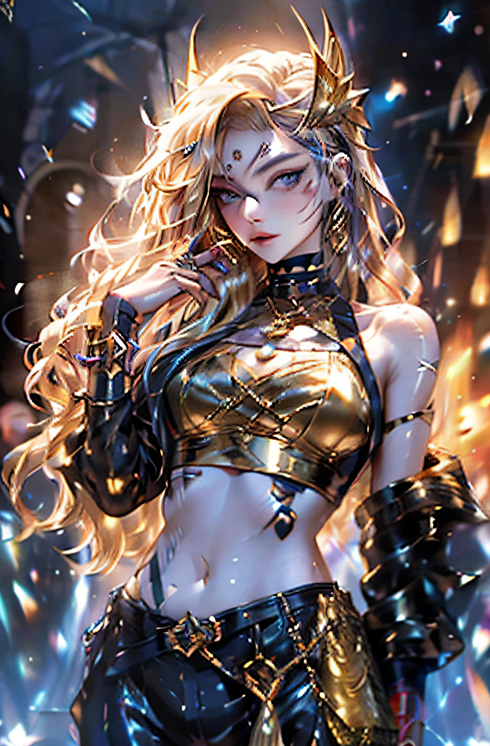 mature female, gigantic breasts, lips, closed mouth, smug, straighty hair, very long hair, naughty face,8K goldene Pfauenfeder auf dem Kopf eines geheimnisvollen, mythically beautiful indian girl, Railstick-Look von Artgerm, So beautiful, That people can't stop, sie anzustarren. Beautiful masked kunoichi ninja with eyeliner and gold jewelry on dark background, snowy streets of a gorgeous indian girl, komplizierte Details, Trend auf ArtStation, 8K, fluid movement, erstaunliche Kinematographie, von WLOP