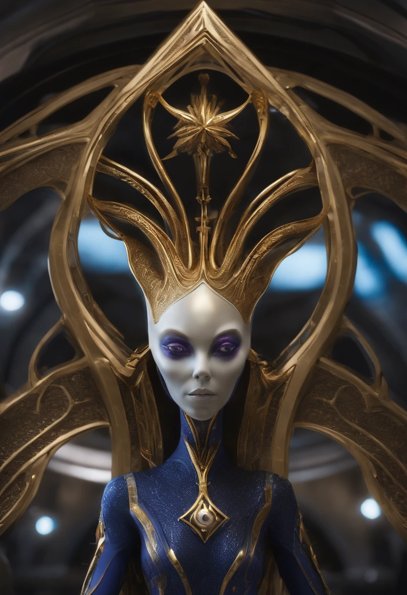 You're going to make it and you're going to be amazed.
Eu sou alto, esguio, roupa branca com bordas cor de ouro, symbol of the Intergalactic Confederation, which is a golden circle with a 6-pointed star, Navi blue skin and golden crown with golden circle in the middle and 6-pointed star in the middle. A tall slender skinny blue alien with an elongated light head, olho, nariz grande, pequeno,Slender enters a starship wearing a realistic futuristic alien suit, a hyper-detailed alien, pink and purple and alien, alien looking, space alien Ete-Grey , Portrait of a large alien pupil Almond Exotic alien Pink Portrait of a humanoid alien, An alien, alien portrait, Hybrid alien Long-headed affectionate alien, futuristic alien features. ( Detalhes borrados do navio futurista)