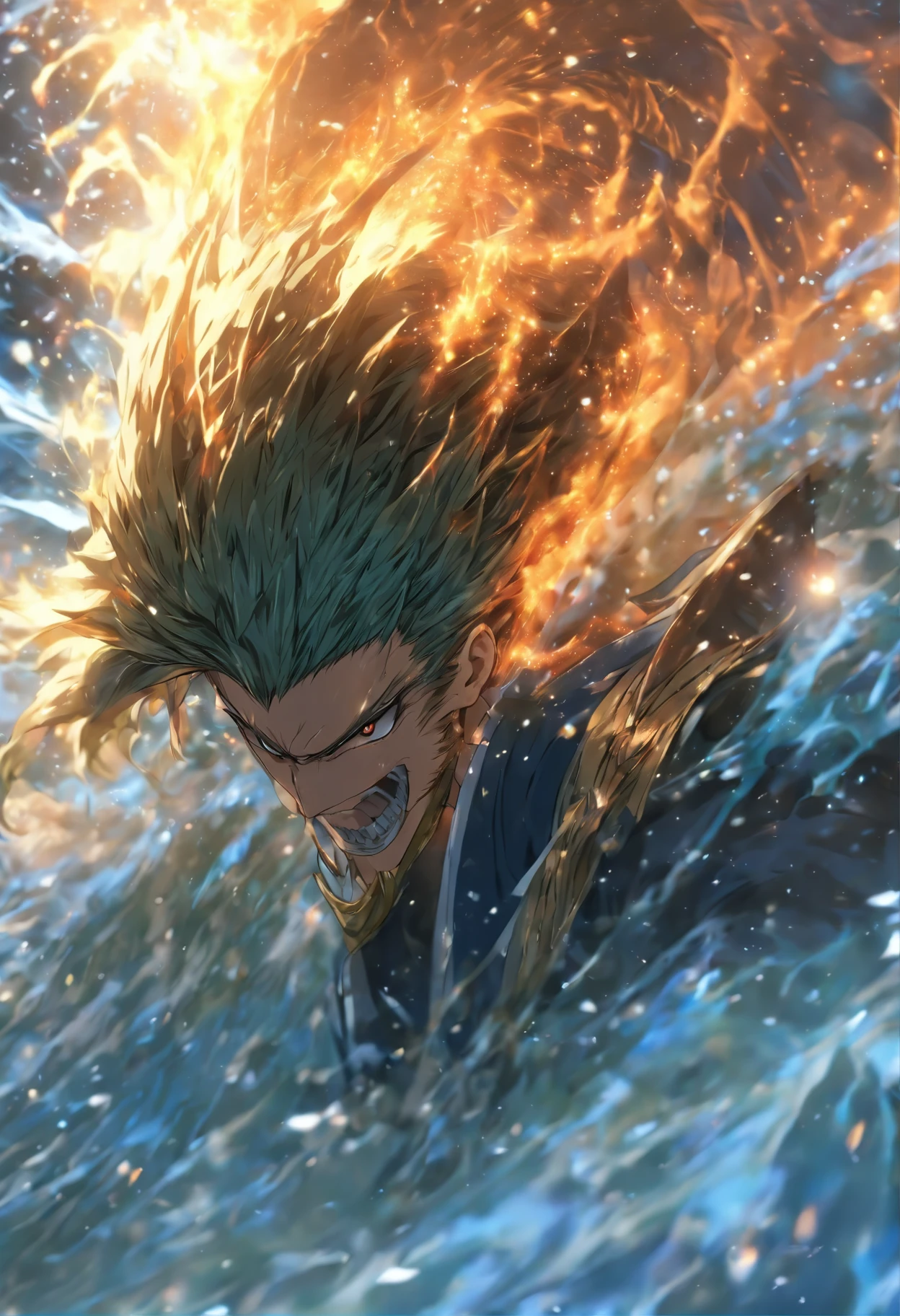 (Masterpiece), (best qualtiy), Cinematic quality,rendering by octane,Ultra-detailed details,1 man,Face of a young man,Detailed portrayal of the face,Perfect facial features,(wave:1.5),Eau,spatter,erupting,Ice crystals,Particle,fluids, gazing, watch audience, A cloak that covers the whole body, (Armed with a death scythe:1.2), (Behind him was a huge water dragon:1.5)
