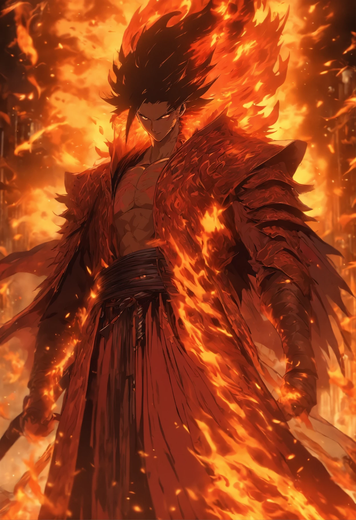 (Masterpiece), (best qualtiy), Cinematic quality，rendering by octane，Ultra-detailed details，1 man，Face of a young man，Detailed portrayal of the face，Perfect facial features, (shinigami),(breathingfire:1.5)， gazing, watch audience, A cloak that covers the whole body, (Robe), (Armed with a death scythe:1.2),  In hell, nipple tassels, Fire，（Behind him was a giant flaming dragon：1.5）