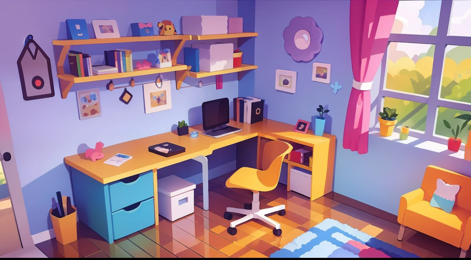 Model room、No Man、Stable composition、Eye view、s room、Small desk、Small cabinet、plushies、natural color