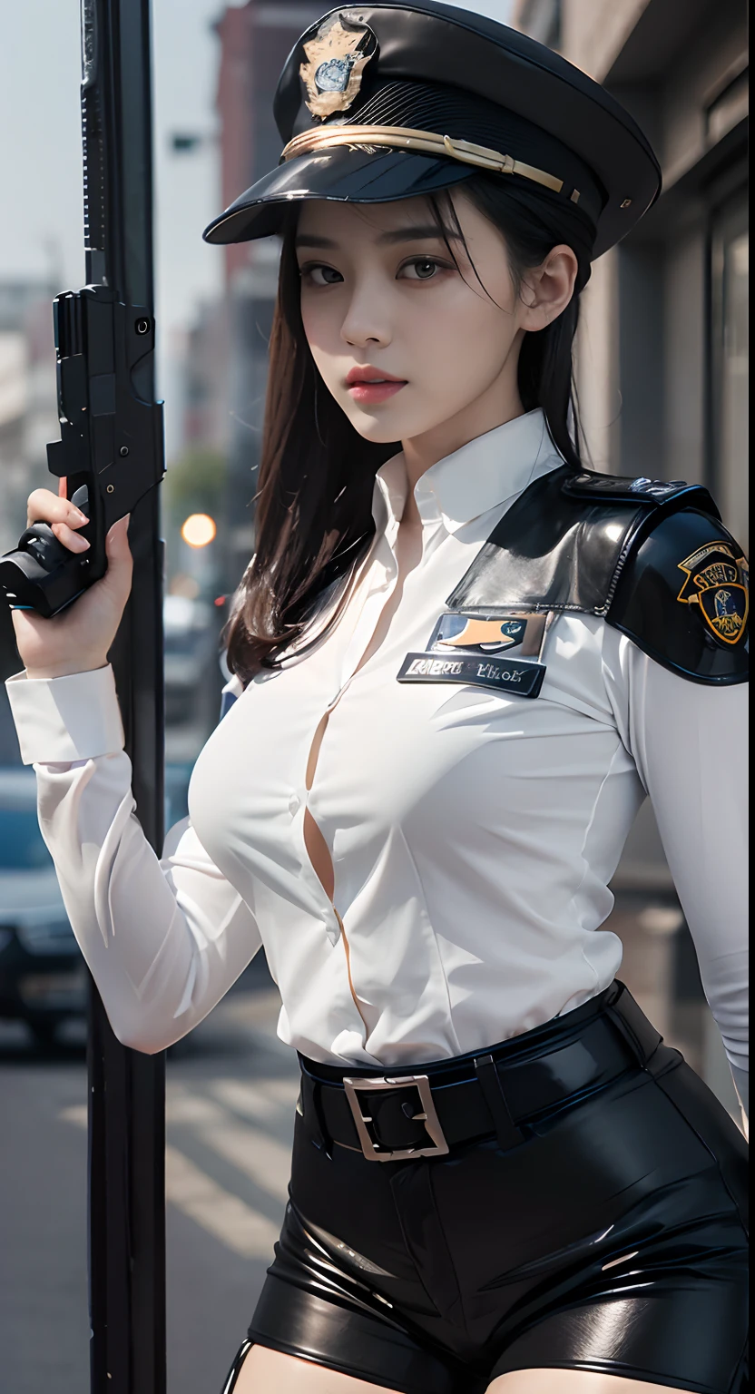 nikon RAW photo,8 k,Fujifilm XT3,photorealistic,realistic, solo, photorealistic, best quality, ultra high res, (skin spots:0.1) sexy expression, stan, modeling, masterpiece, best quality, extremely detailed face, perfect lighting, solo,1girl, sexy sight best quality, ultra high res, photorealistic, ultra detailed, masterpiece, best quality, iu1, tiny butt, lee ji-eun, nipple visible, topless, policewoman shot, photoshoot style, police sexy girl, nude, nipple