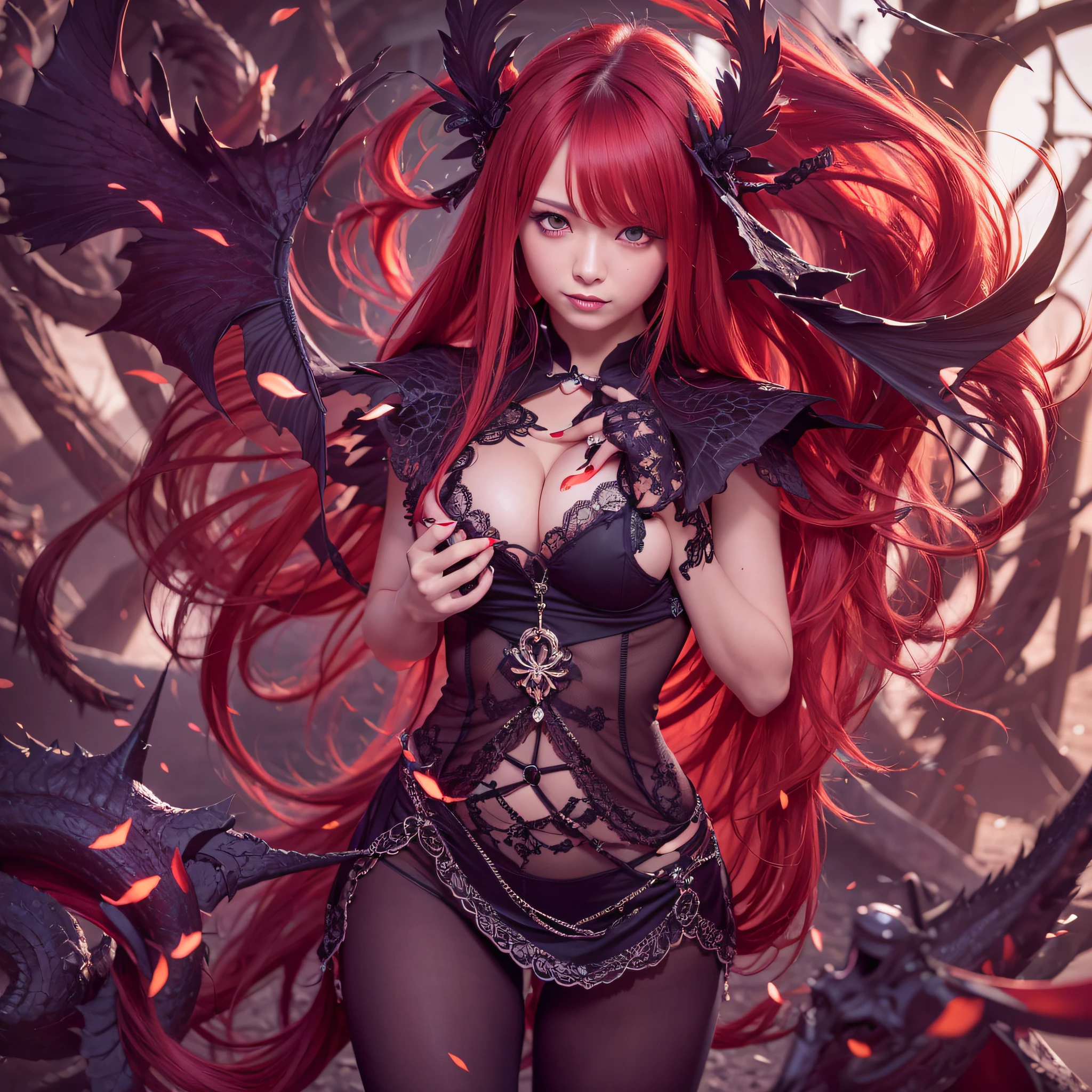 NSFW,masutepiece, Raw photo,Photorealism,High resolution,Best Quality,High Definition, Perfect composition, Perfect face, Perfect body, 32K,Cinematic lighting,seductive succubus,kowtow,fully body photo,length hair,Trimmed curly hair,Red and black micro underwear, ((Show off your )),Open legs, Spiteful smile,Underground Summon Field,Dark Summon Field,