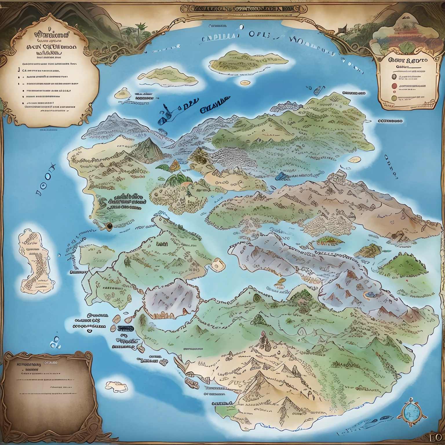 Sheet map, world, Middle-earth Tokkien World Style, several small continents, fantasy world