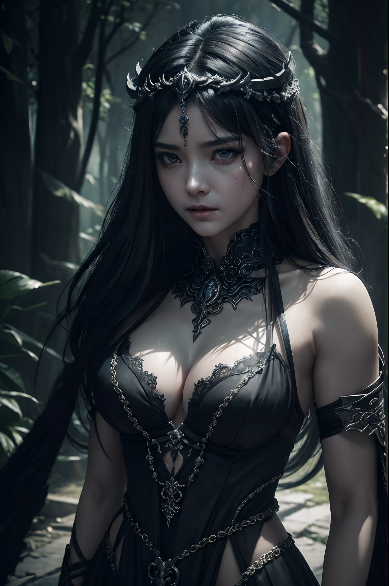 8K,(((Goddess of Death in the Underworld)))、Trees and leaves on the body、Gray cracked skin、banya、Devil's Eye、natural skin textures、Natural fur texture、24mm、4k texture、Soft Cinematigraphs、Adobe Lightroom、PhotoLab、HDR、Convoluted、elegent、ighly detailed、foco nítido、((((Cinematic Look))))、Calm tones、Insane details、intricate detailes、ultra-detailliert、Low contrast、Soft Cinematic Lights、dim colors、exposure blend、HDR、Faded,Evil mouth,