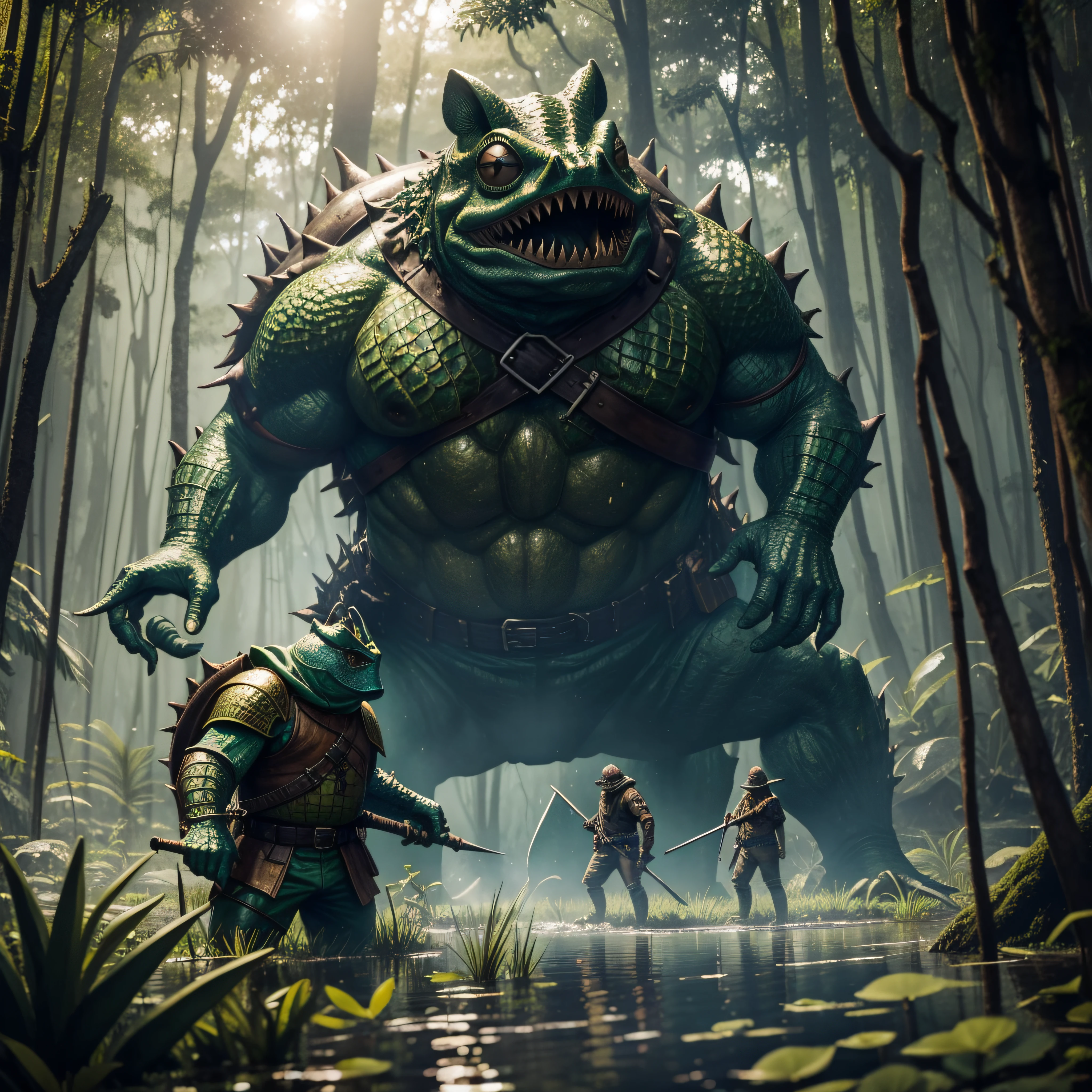 Bullywug guerreiro da floresta montando sapo gigante, 1pessoa, Swamp Bottom Monsters and DMT