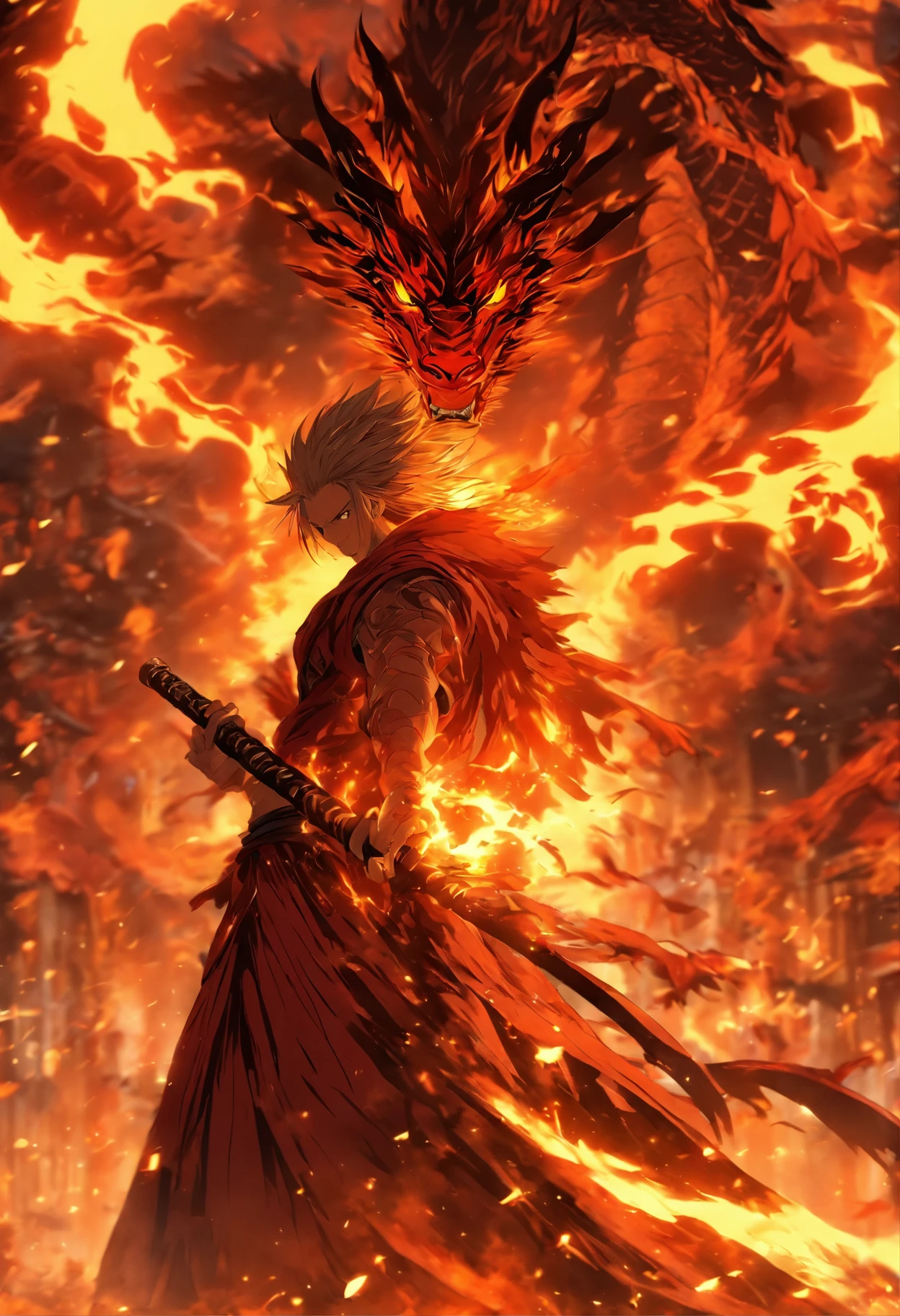(Masterpiece), (best qualtiy), Cinematic quality,rendering by octane,Ultra-detailed details,1 man,Face of a young man,Detailed portrayal of the face,Perfect facial features, (shinigami),(breathingfire:1.5), gazing, watch audience, A cloak that covers the whole body, (Robe), (Armed with a death scythe:1.2), In hell, nipple tassels, Fire,(Behind him was a giant flaming dragon:1.5)