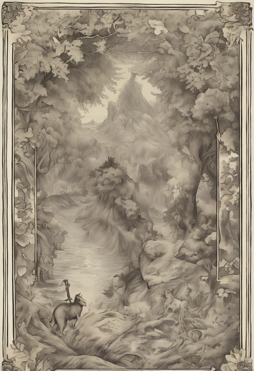 1elf,Point your finger at the monster,A wolf lunged at the monster,ln the forest,Faraway view,Long shots,(refractions,Reflection:1.2),(Trans-clothing 1.1)
