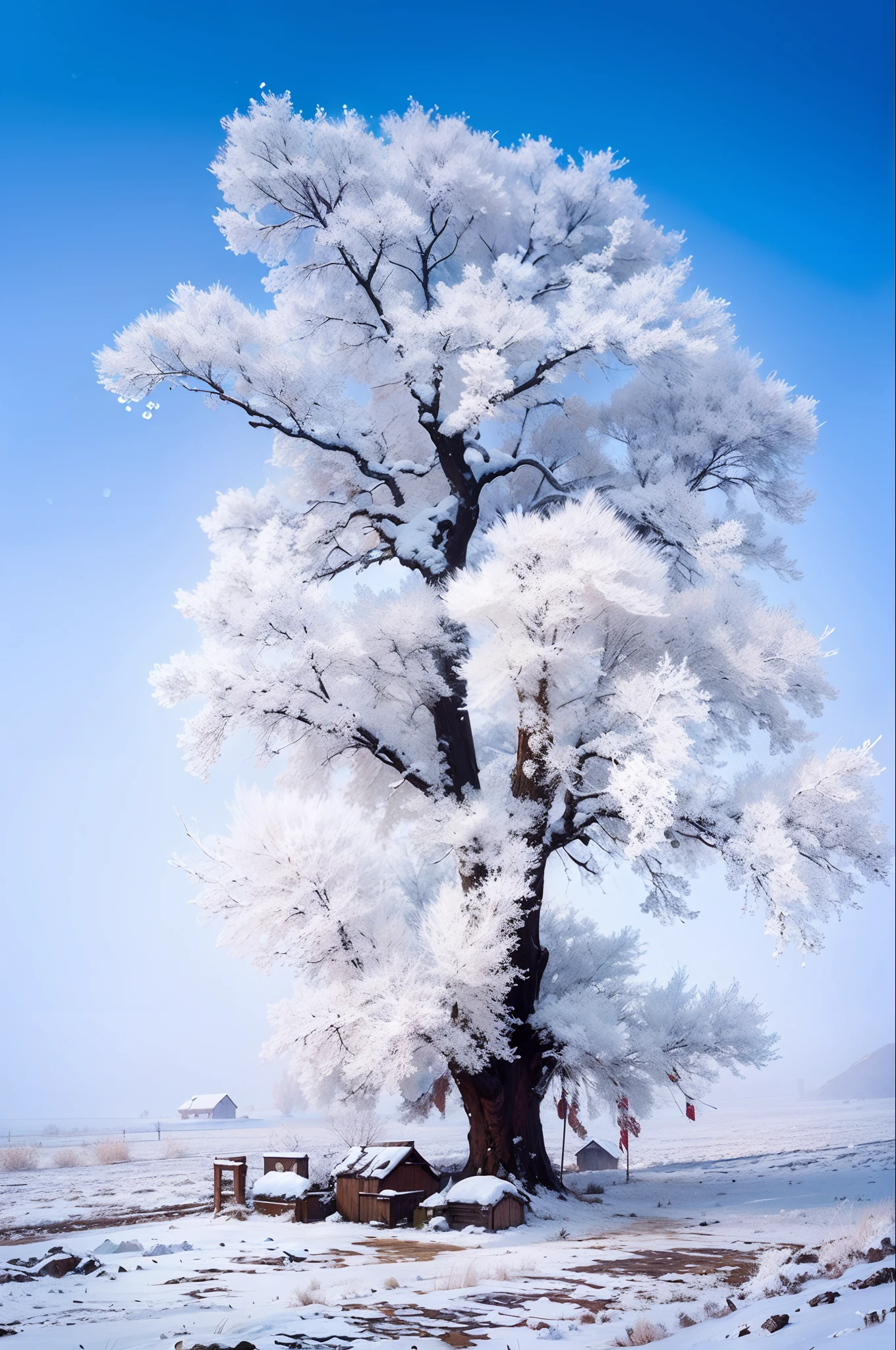 ((Masterpiece)),((Best quality)),((High detail)),beautiful snowy landscape，Beautiful rime