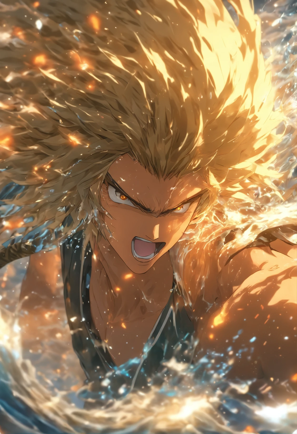(Masterpiece), (best qualtiy), Cinematic quality,rendering by octane,Ultra-detailed details,1 man,Face of a young man,Detailed portrayal of the face,Perfect facial features,(wave:1.5),Eau,spatter,erupting,Ice crystals,Particle,fluids, gazing, watch audience, A cloak that covers the whole body, (Armed with a death scythe:1.2), (Behind him was a huge water dragon:1.5)