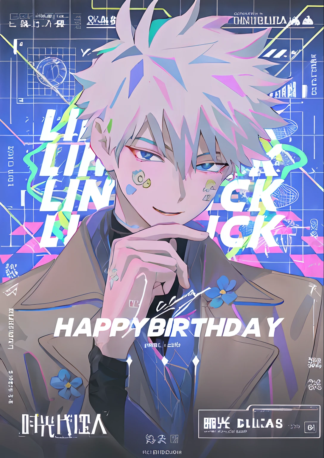 Anime character with pink hair and black shirt, happy birthay, An anime cover, [ Digital art ]!!, killua zoldyck, 1 : 1 hyper illustration, 1 8 year limit, illustration line art style, 8K!!, cheerfulness!!!, (Digital art), 😃😀😄☺🙃😉😗, 2 d anime style, official fanart