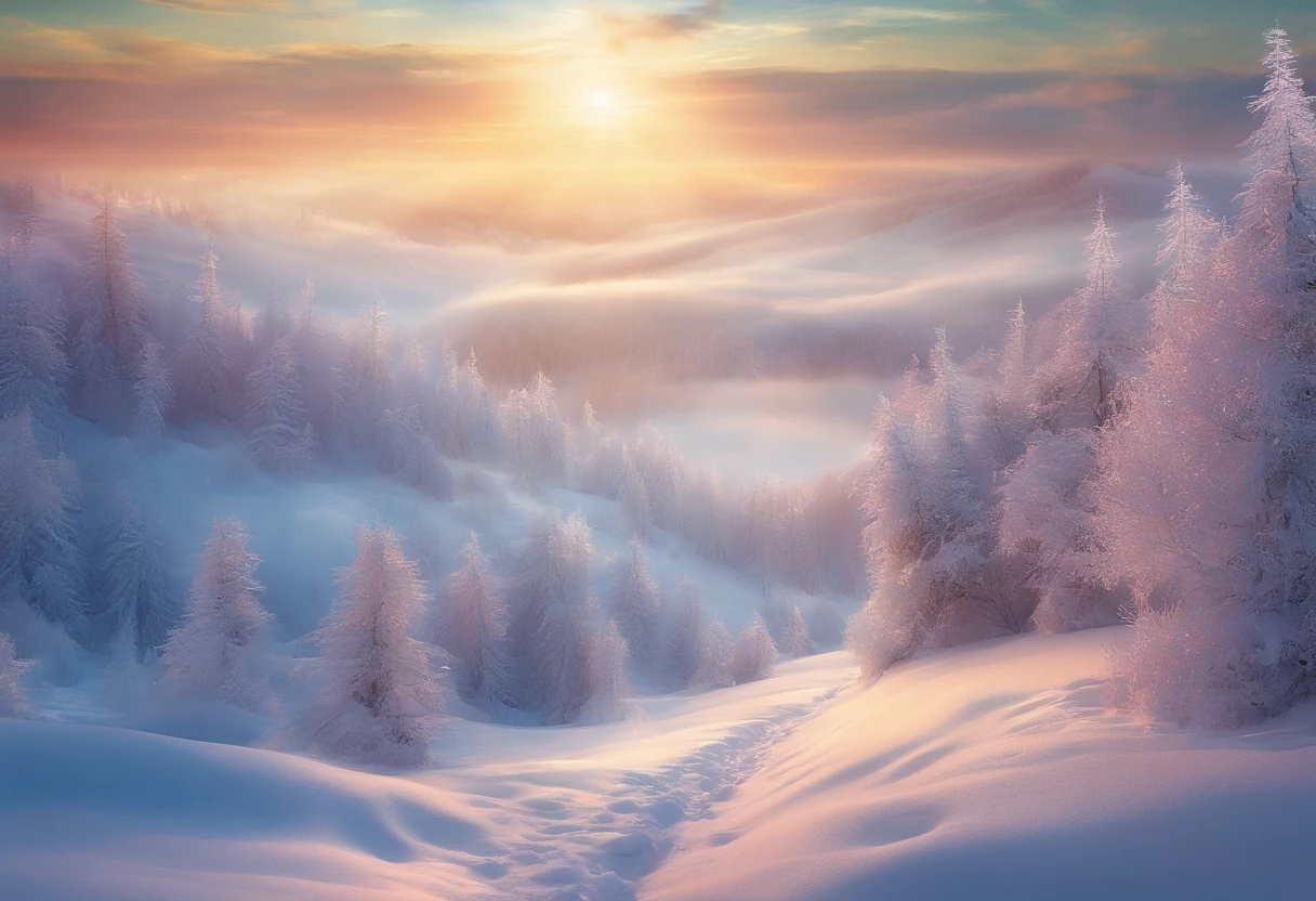 at winter season,Oyuki,snow landscape,(((Rime))),coyote,rays of sunshine,thin fog,Dingdall effect,super-fine,tmasterpiece,8K,depth of fields,ultra - detailed,Meticulous portrayal,Ultra photo realsisim,Hyper-realistic