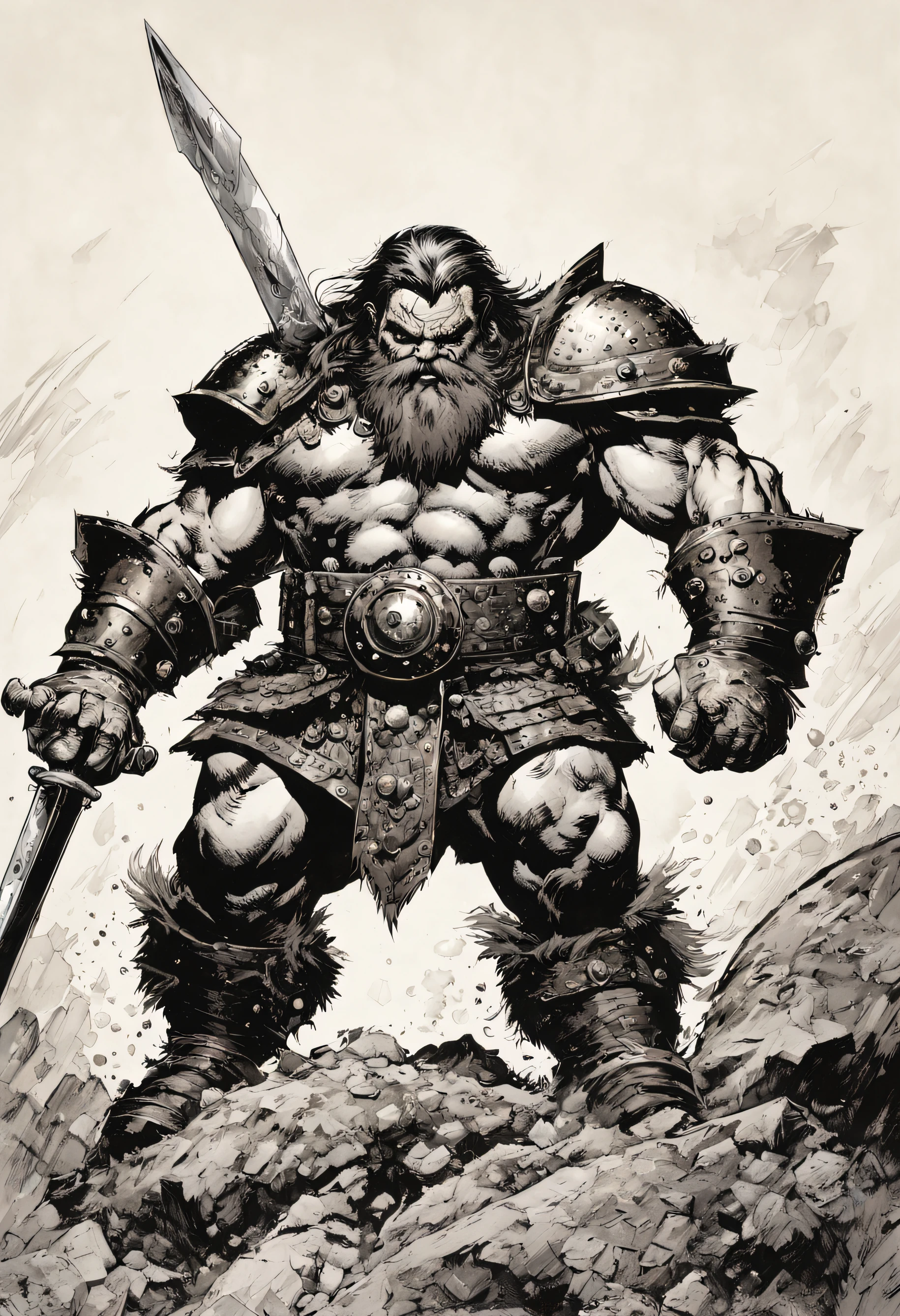 Jim Lee. Warrior dwarf, with armor and sword, with an eye patch,((better quality))),comics years 50