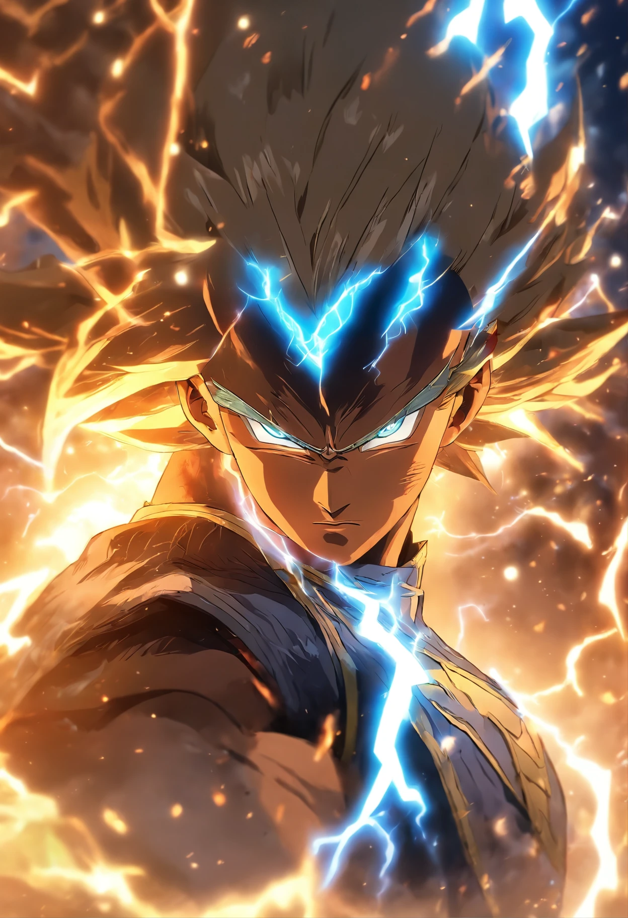 (Masterpiece), (best qualtiy), Cinematic quality，rendering by octane，Ultra-detailed details，1st Place: Ancient Chinese Boys，Face of a young man，Detailed portrayal of the face，Perfect facial features,(wave:1.5)，raiden，salama，Lei Yikai，spatter，erupting，blasts，Particle，Lightning current body，Lightning beam， gazing, watch audience, A cloak that covers the whole body,  (Armed with a lightning knife:1.2), （Behind him，It's a thunderbolt dragon：1.5）