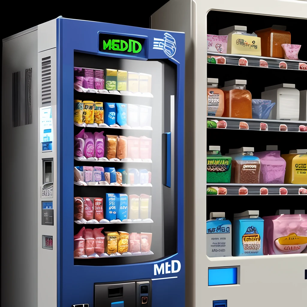 A vending machine for medication. On the side is its name, "M.E.D.S"