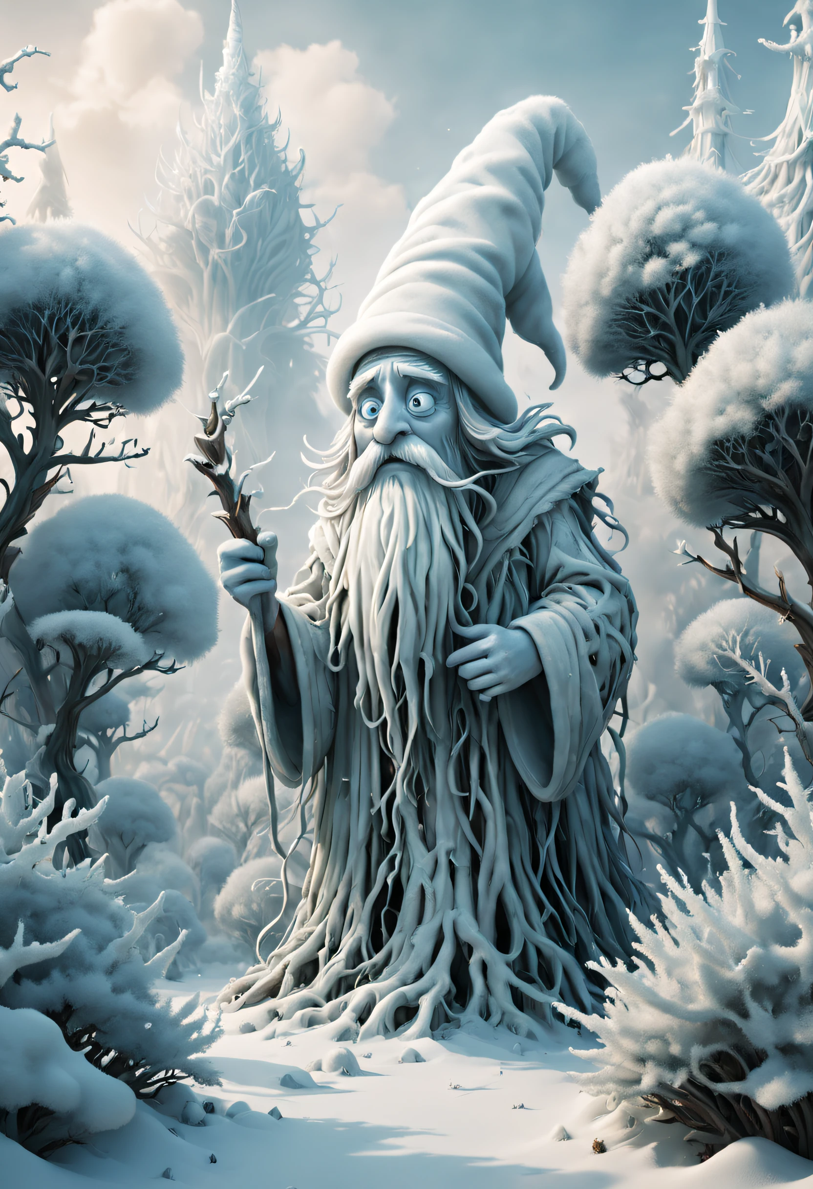 Wizard of thousands of Rime, the simple and honest clumsy shrubs pure heaven.Smooth surface,(full_Body), Light,Playful illustration,Playful,Dreamy imagery,Extremely detailed,art stations,8K,Soft lighting,subdued contrasts,Incredible art,Phlegm sputum, phlegm,Art germ,
