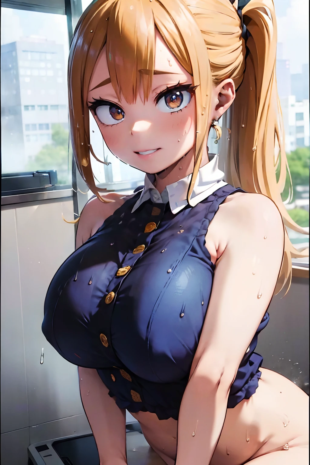 top-quality、超A high resolution、(Photorealsitic:1.4)、1人、Woman without clothes、(huge-breasted:1.7)、looking at viewert、a closeup、full body Esbian、(Being in the office:1.3)、(the whole body is wet:1.5)