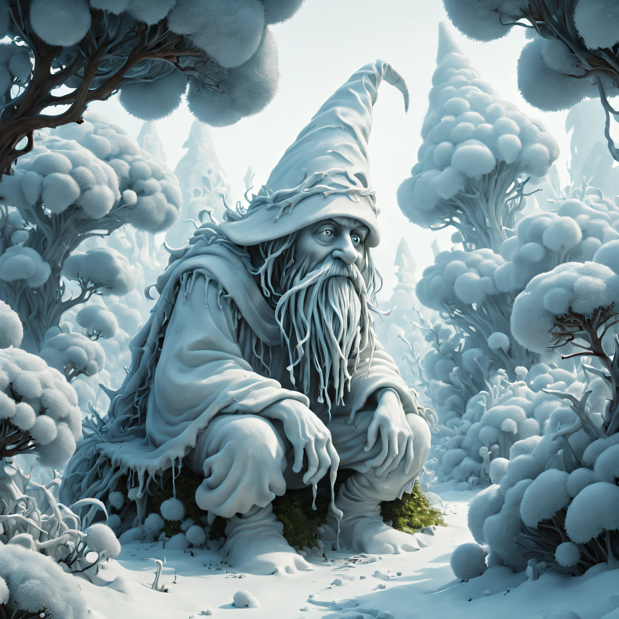 Wizard of thousands of Rime, the simple and honest clumsy shrubs pure heaven.Smooth surface,(full_Body), Light,Playful illustration,Playful,Dreamy imagery,Extremely detailed,art  stations,8K,Soft lighting,subdued contrasts,Incredible art,Phlegm sputum, phlegm,Art germ,