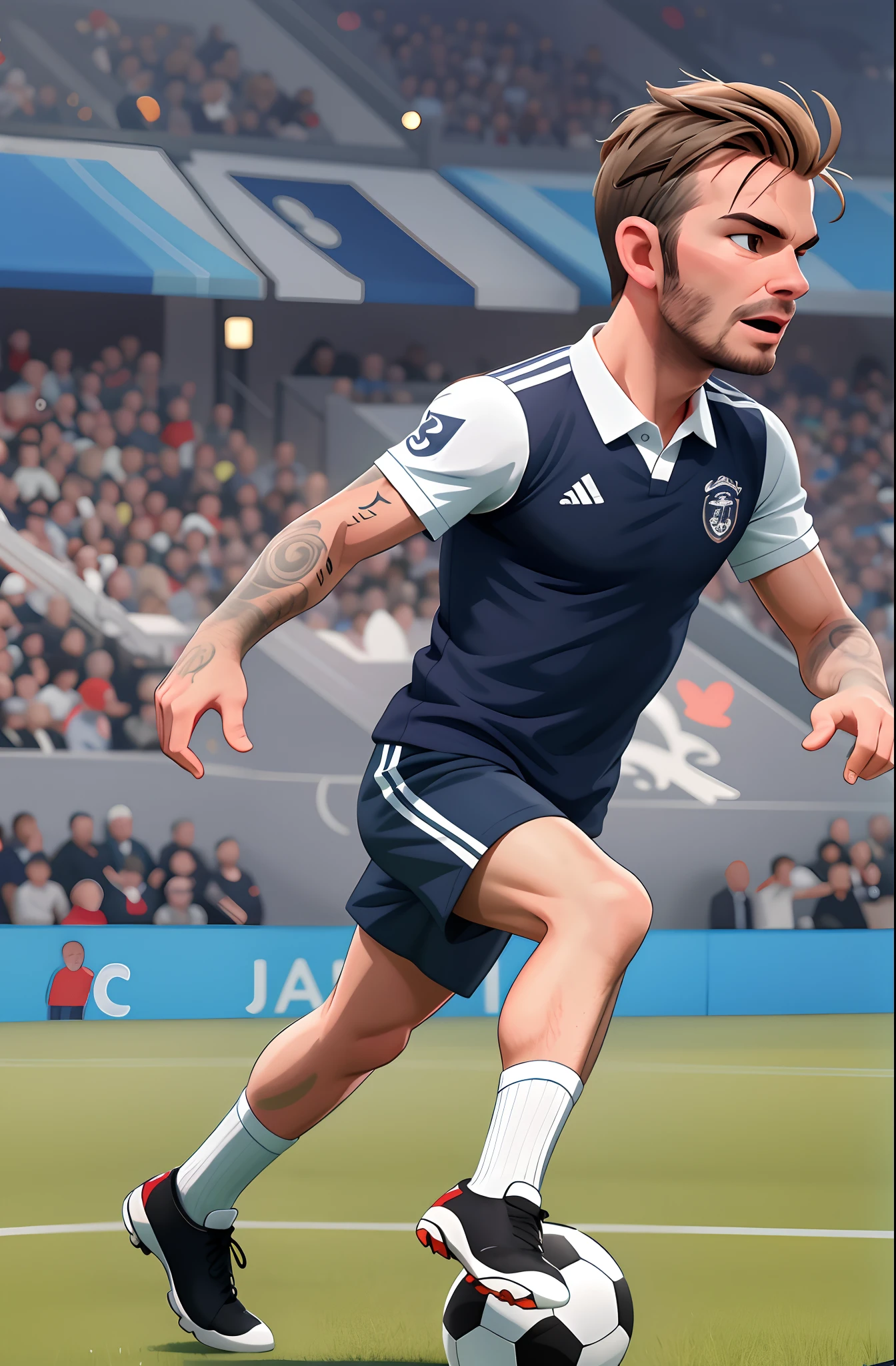 Masterpeice, superior quality, a cute illustration of David Beckham playing soccer, 4k resolution