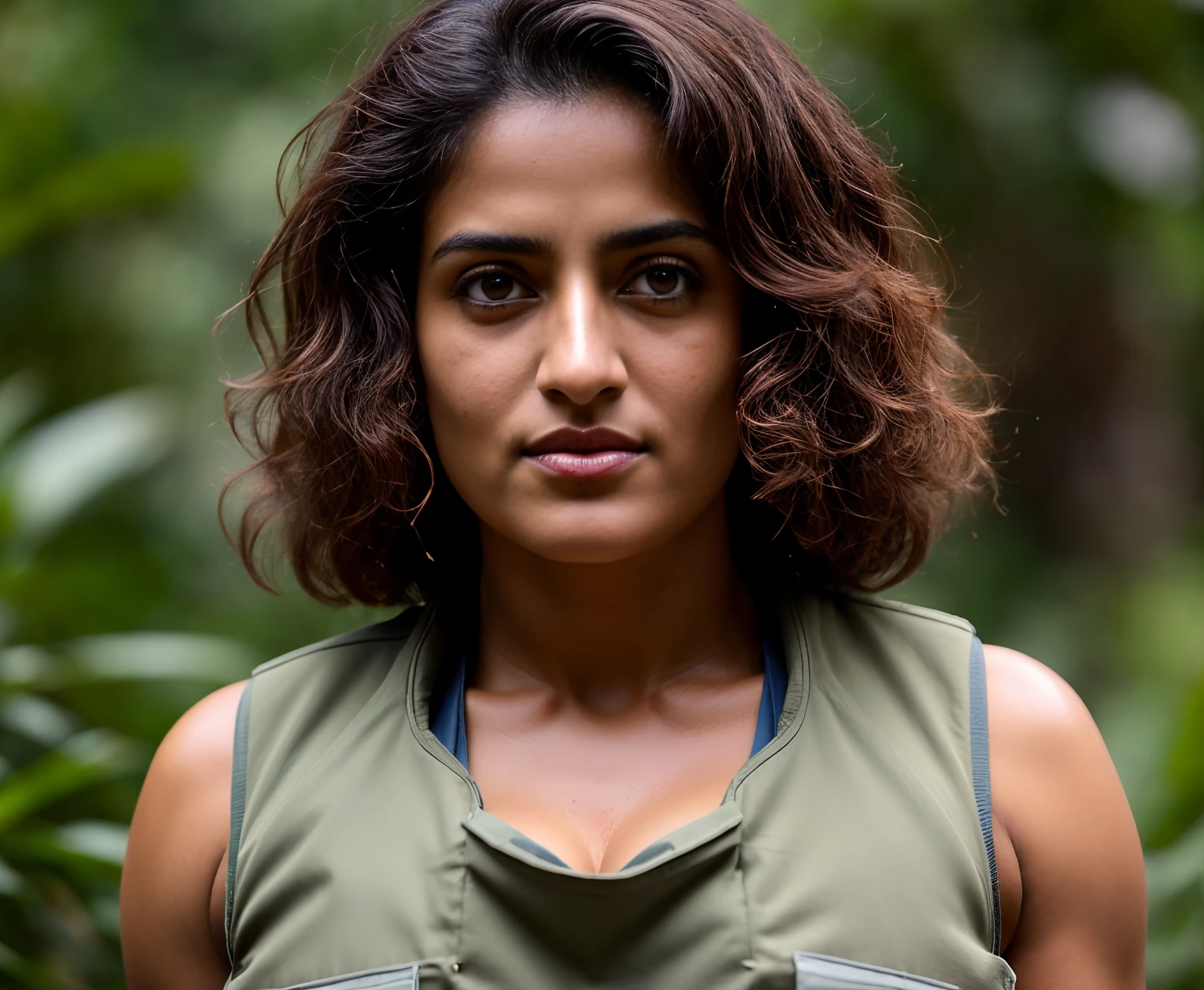 Face of PV Sindhu and Tapsee Pannu, perfect thick dusky Beauty, dynamic lighting, detailed unshaved armpits, super hot cop, mascular Woman doing exercise, Dynamic Lightning, Highest quality, (dramatic lighting:0.7), masterpiece, high angle shot, perky breast, big tight breast, RAW photo of (pale 45 year old military Special Force woman with short hair, mascular woman with heavy physique, looking up at the viewer), cute, Extremely sweat, (wearing sleeveless
square neck vest, thin cotton ), doing free hand excercise in a military camp in jungle, portrait, perfect face, alluring eyes, vivid detail, (highly detailed skin), freckles, sfw, (blue tint:0.6), (dirty:0.8), (bloody:0.7), key lighting, (backlighting:0.5), medium depth of field, photographed on a Canon 5D, 50mm lens, F/4 aperture, (hyperdetailed, intricate details), sharp focus, muted colors, 8k, absurdres, 8mm film grain, war photography, perfect eyes, detailed eyes,