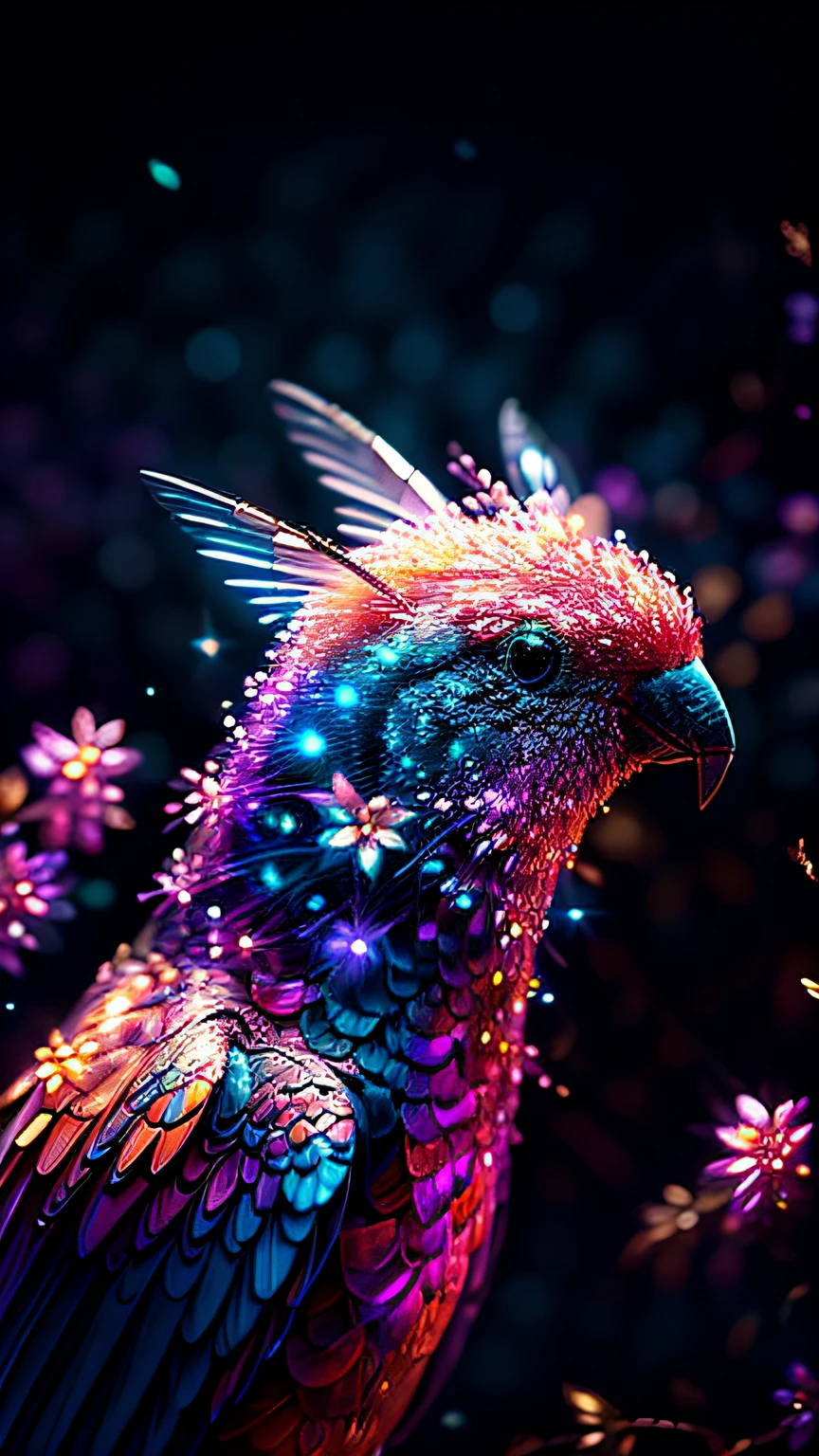 branch of delicate lilac flowers, super transparent, holy light, beautiful spectral light, petals glow, flashing, dark background, drops of transparent light, reflective light, bright, light streaming in, optics, portrait profile, sharp focus, magical, intricate, ultra realistic, fantasy, composition, light, trend on artstation, pearl, patronus cloud of silvery vapor, corrosive enveloping ray family, 8k, ureal ar 23v4 uplight