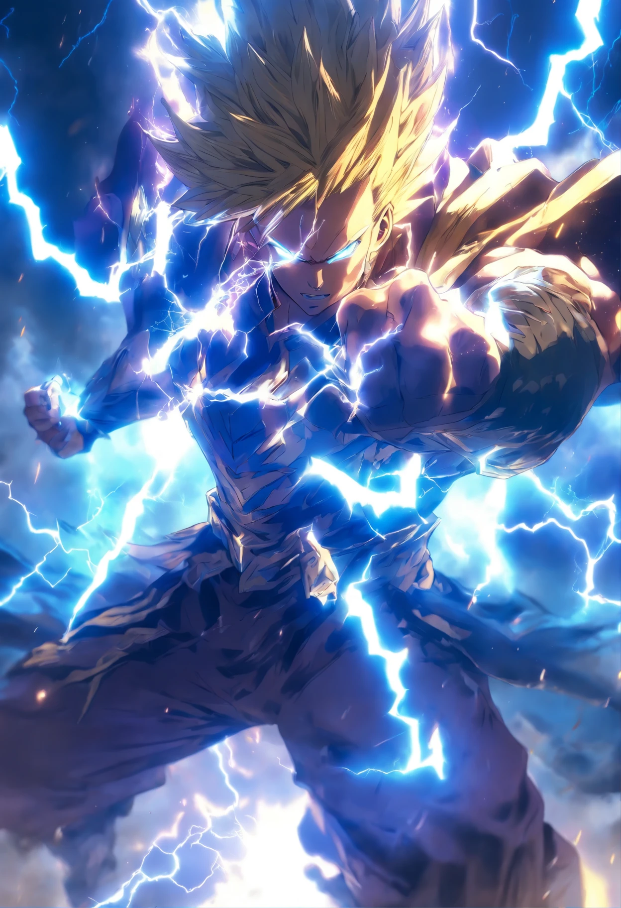 (Masterpiece), (best qualtiy), Cinematic quality,rendering by octane,Ultra-detailed details,ultra-wide-angle,An ancient Chinese boy,Face of a young man,raiden,salama,spatter,erupting,blasts,Particle, Gaze towards the viewer, A cloak that covers the whole body, (full bodyesbian:1.5),(Armed with a lightning knife:1.5), (Behind him is a thunderbolt dragon:1.6)