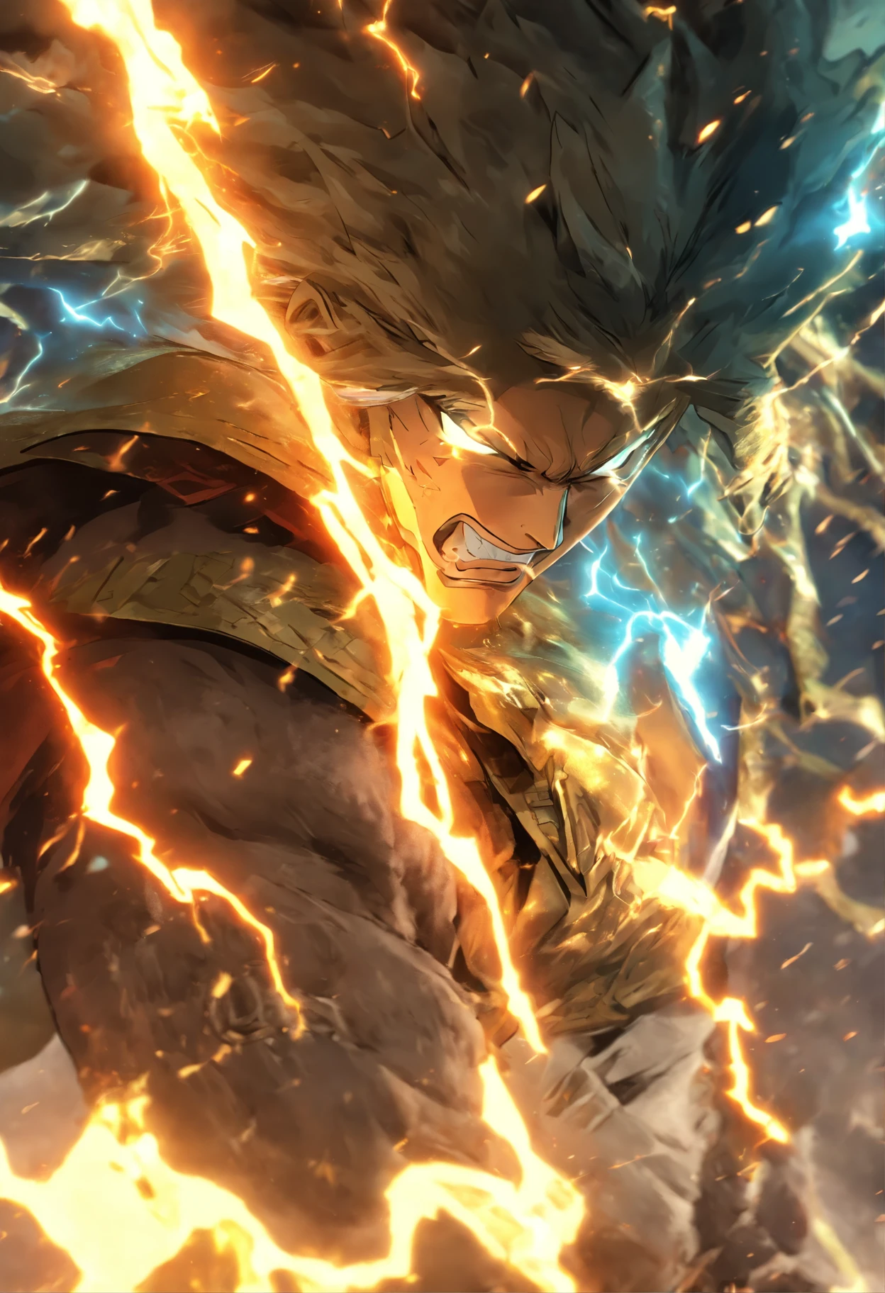 (Masterpiece), (best qualtiy), Cinematic quality,rendering by octane,Ultra-detailed details,ultra-wide-angle,An ancient Chinese boy,Face of a young man,raiden,salama,spatter,erupting,blasts,Particle, Gaze towards the viewer, A cloak that covers the whole body, (full bodyesbian:1.5),(Armed with a lightning knife:1.5), (Behind him is a thunderbolt dragon:1.6)