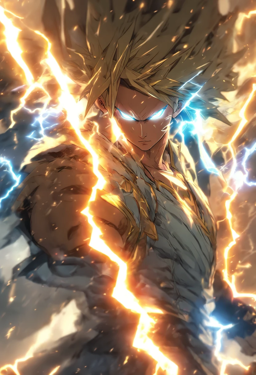 (Masterpiece), (best qualtiy), Cinematic quality,rendering by octane,Ultra-detailed details,ultra-wide-angle,An ancient Chinese boy,Face of a young man,raiden,salama,spatter,erupting,blasts,Particle, Gaze towards the viewer, A cloak that covers the whole body, (full bodyesbian:1.5),(Armed with a lightning knife:1.5), (Behind him was a thunderbolt dragon:1.6)