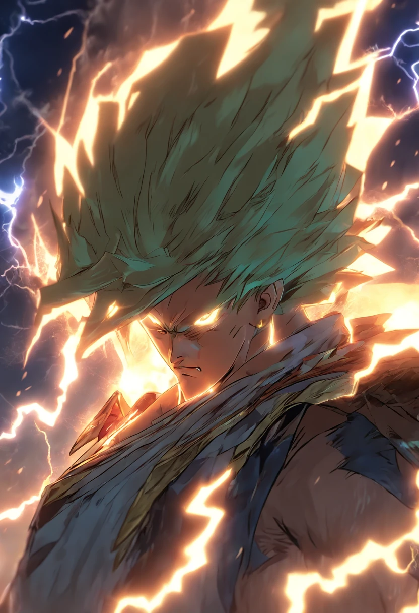 (Masterpiece), (best qualtiy), Cinematic quality,rendering by octane,Ultra-detailed details,ultra-wide-angle,An ancient Chinese boy,Face of a young man,raiden,salama,spatter,erupting,blasts,Particle, Gaze towards the viewer, A cloak that covers the whole body, (full bodyesbian:1.5),(Armed with a lightning knife:1.5), (Behind him was a thunderbolt dragon:1.6)