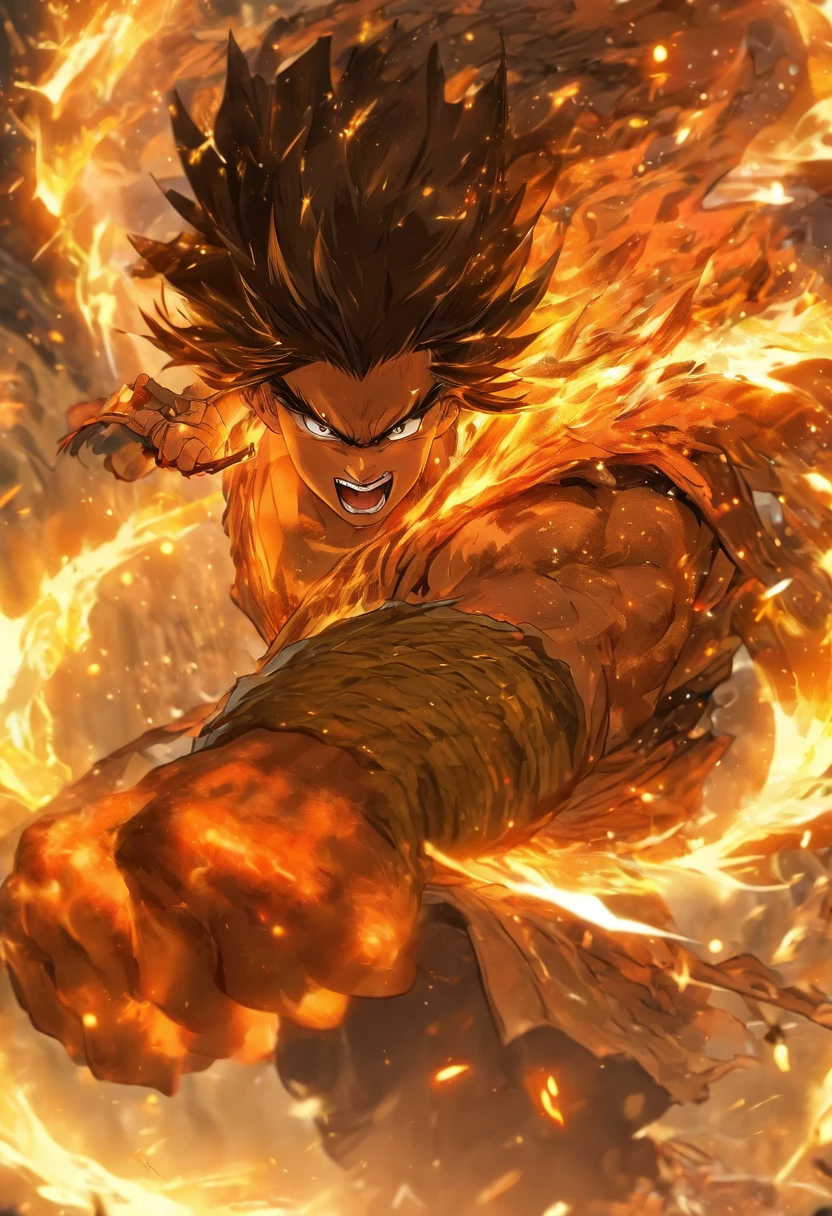 (Masterpiece), (best qualtiy), Cinematic quality,rendering by octane,Ultra-detailed details,1 st place: Ancient Chinese boy,Face of a young man,Detailed portrayal of the face,Perfect facial features,(wave:1.5),Suspended rocks,Rock skin,Splashes of rocks and soil,spatter,erupting,blasts,Particle, Gaze towards the viewer, A cloak that covers the whole body, (Holding a rock knife:1.3), (Behind him,It's a rock dragon:1.5)