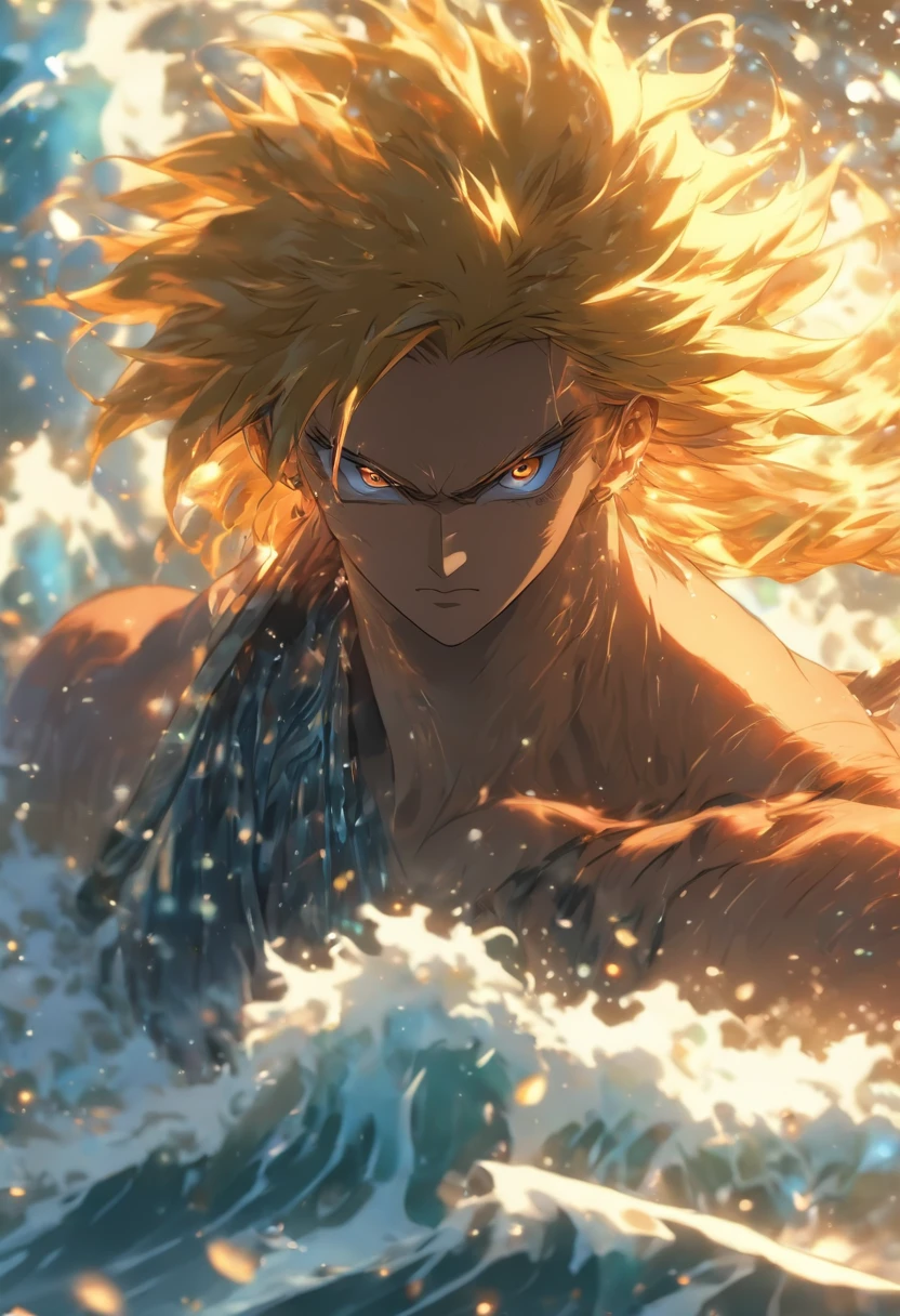 (Masterpiece), (best qualtiy), Cinematic quality，rendering by octane，Ultra-detailed details，1 man，Face of a young man，Detailed portrayal of the face，Perfect facial features,(wave:1.5)，Eau，spatter，erupting，Ice crystals，Particle，fluids， gazing, watch audience, A cloak that covers the whole body,（full bodyesbian ：1.3）， (Armed with a death scythe:1.2), （Behind him was a huge water dragon：1.5）