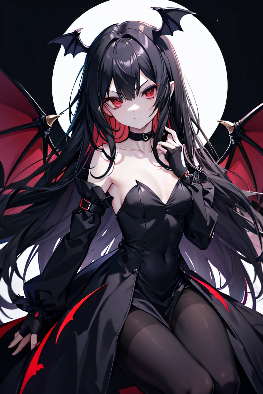 (best quality,4k,8k,highres,masterpiece:1.2),ultra-detailed,(realistic,photorealistic,photo-realistic:1.37),cute,sexy,female,vampire,red eyes,sharp fangs,mesmerizing gaze,pale skin,long dark hair,blood-red lips,elegant posture,mysterious atmosphere,gothic background,dramatic lighting,seductive pose,flowing black dress,nighttime setting,moonlit sky,fangs glinting in the moonlight,enchanted forest,ethereal beauty