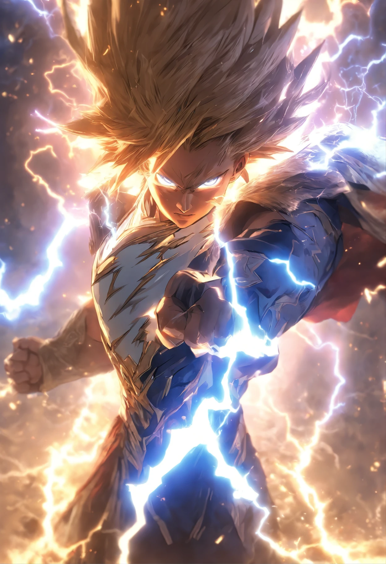 (Masterpiece), (best qualtiy), Cinematic quality,rendering by octane,Ultra-detailed details,ultra-wide-angle,An ancient Chinese boy,Face of a young man,raiden,salama,spatter,erupting,blasts,Particle, Gaze towards the viewer, A cloak that covers the whole body, (full bodyesbian:1.5),(Armed with a lightning knife:1.5), (Behind him was a thunderbolt dragon:1.6)