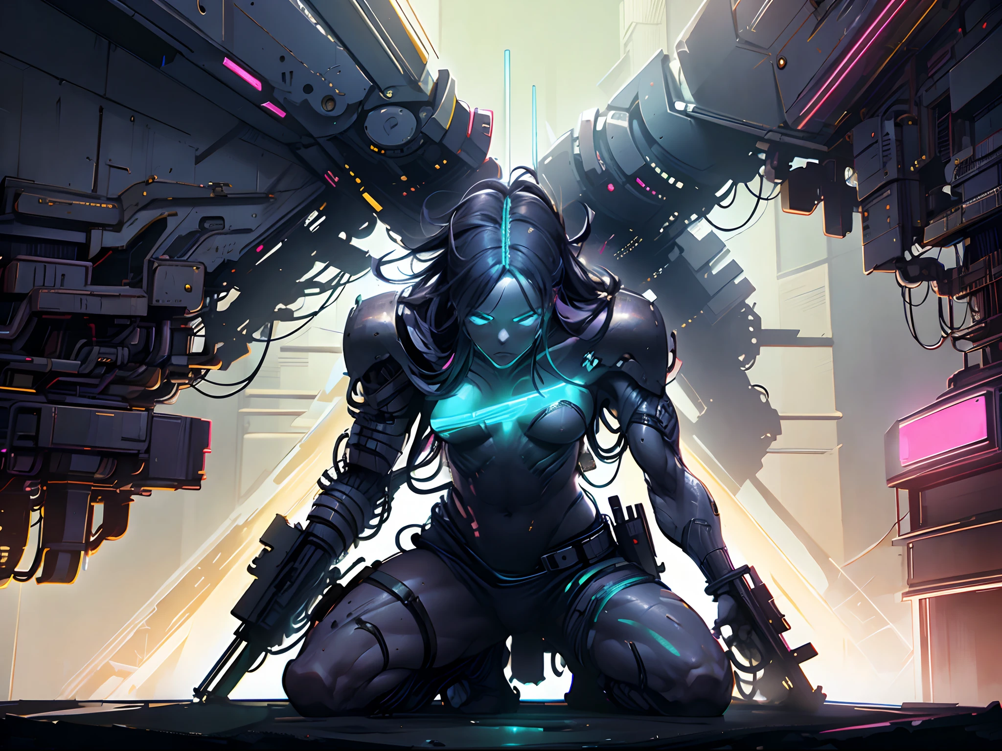 Warriors fighting with weapons in the neon streets