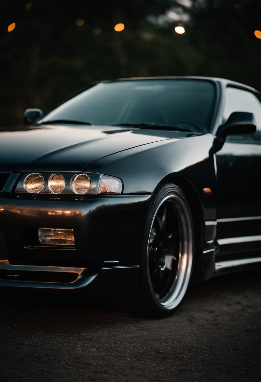 A 1999 Nissan Silver R33 lowered wide body, car body molded as if it was in the movie Tron legacy
