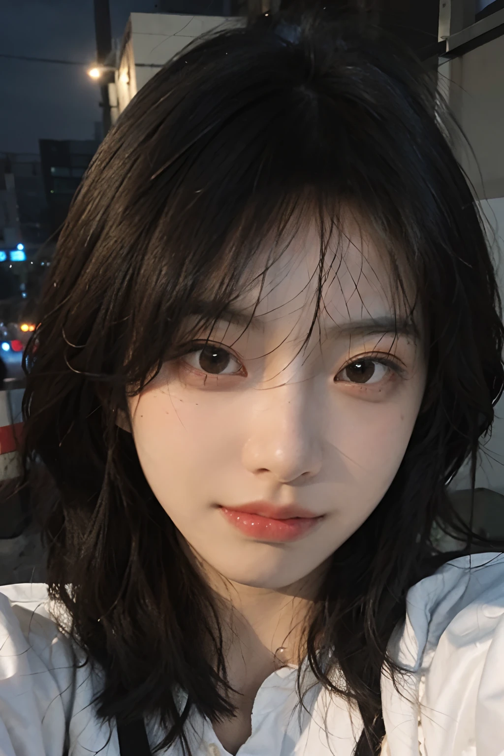 Best quality, masterpiece,..night,.city,..1girl,.(Authentic skin texture:1.3),.close-up,.face focus,.upper body,.selfie,..