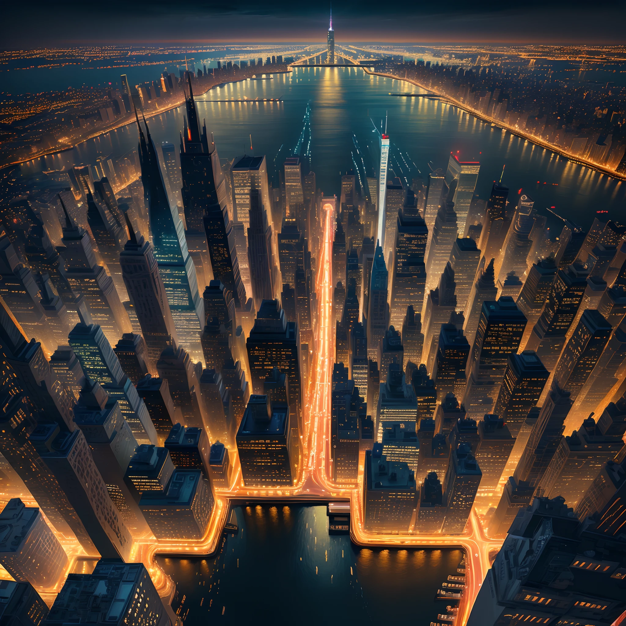 nighttime scene　pixel art　illustratio　animations　manhattan　Sateen　deep in the night　View from the upper floors
