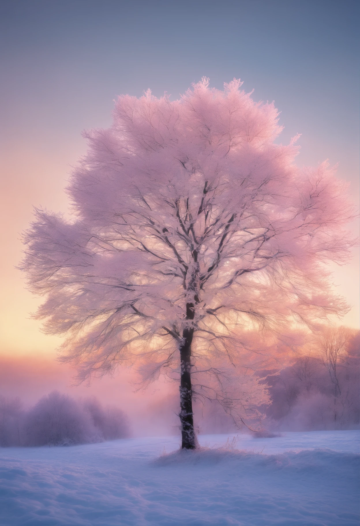 (Frosted crystals,Frost on the leaves,Ethereal atmosphere),Winter wonderland,Surreal landscape,Icy branches  [Brilliant sunset:1.1],  [muted pastels],  [Subtle shadows],  [Sparkling snow],  [Clear details],  [delicate textures],  [Sublime beauty],  [Dreamlike scenery],  [Frozen silence],  [gentlesoftlighting],  [Whispering style],  [an enchanted forest],  [Subtle color gradients],  [Crystal clear reflections],  [silhouettes of trees],  [Subtle mystery],  [serenequietude],  [A faint smell of magic],  [mystical ambiance],  [Peaceful solitude],  [harmony of nature],  [Sublime solitude],  [A subtle winter palette],  [Sublime tranquility],  [Mellow Atmosphere],  [captivating tranquility],  [Ethereal beauty],  [soft diffuse light], [Layers of frost],  [Glittering branches],
[Impeccable clarity],  [Light snowfall],  [Pastel winter tones],  [Peaceful silence],  [Magical tranquility],  [Mystery in the mist],  [Exquisite tranquility],  [ethereal glowing],  [Charming and delicious food],  [Mysterious silence]