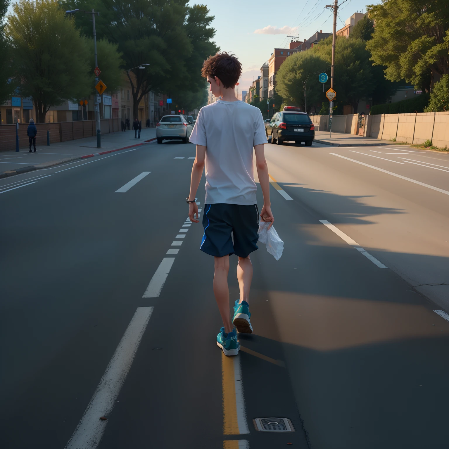 There was a boy walking down the street, Standing on the street, standing bravely on the road, crossing road, which stands on the street, which stands on the street, Walking on the street, standing in road, which stands on the street, standing on street corner, Michal Mraz, daniel dociu, In the middle of the street night back