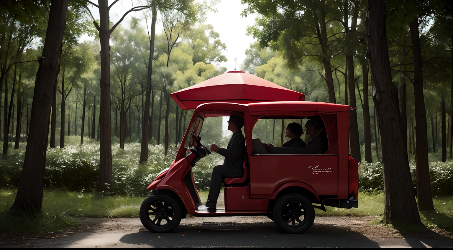 A red kissing party in a forest tree，Carrying a red sedan chair，Blowing suona，