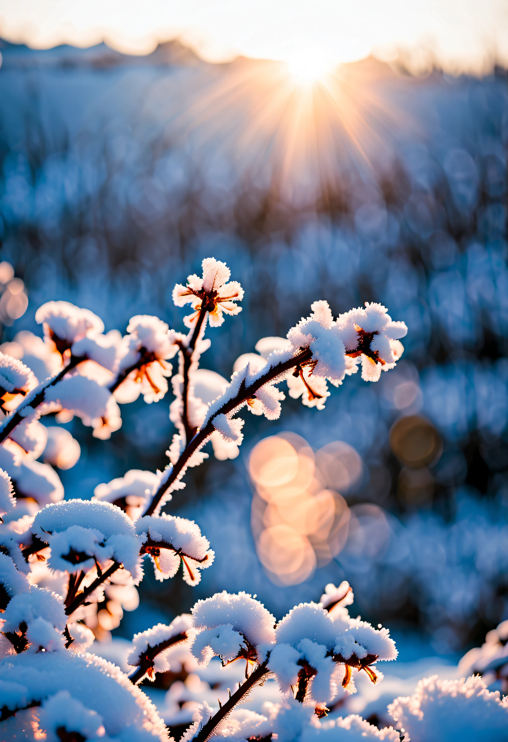 (Frosted crystals,Frost on the leaves,Ethereal atmosphere),Winter wonderland,Surreal landscape,Icy branches  [Brilliant sunset:1.1],  [muted pastels],  [Subtle shadows],  [Sparkling snow],  [Clear details],  [delicate textures],  [Sublime beauty],  [Dreamlike scenery],  [Frozen silence],  [gentlesoftlighting],  [Whispering style],  [an enchanted forest],  [Subtle color gradients],  [Crystal clear reflections],  [silhouettes of trees],  [Subtle mystery],  [serenequietude],  [A faint smell of magic],  [mystical ambiance],  [Peaceful solitude],  [harmony of nature],  [Sublime solitude],  [A subtle winter palette],  [Sublime tranquility],  [Mellow Atmosphere],  [captivating tranquility],  [Ethereal beauty],  [soft diffuse light], [Layers of frost],  [Glittering branches],
[Impeccable clarity],  [Light snowfall],  [Pastel winter tones],  [Peaceful silence],  [Magical tranquility],  [Mystery in the mist],  [Exquisite tranquility],  [ethereal glowing],  [Charming and delicious food],  [Mysterious silence]