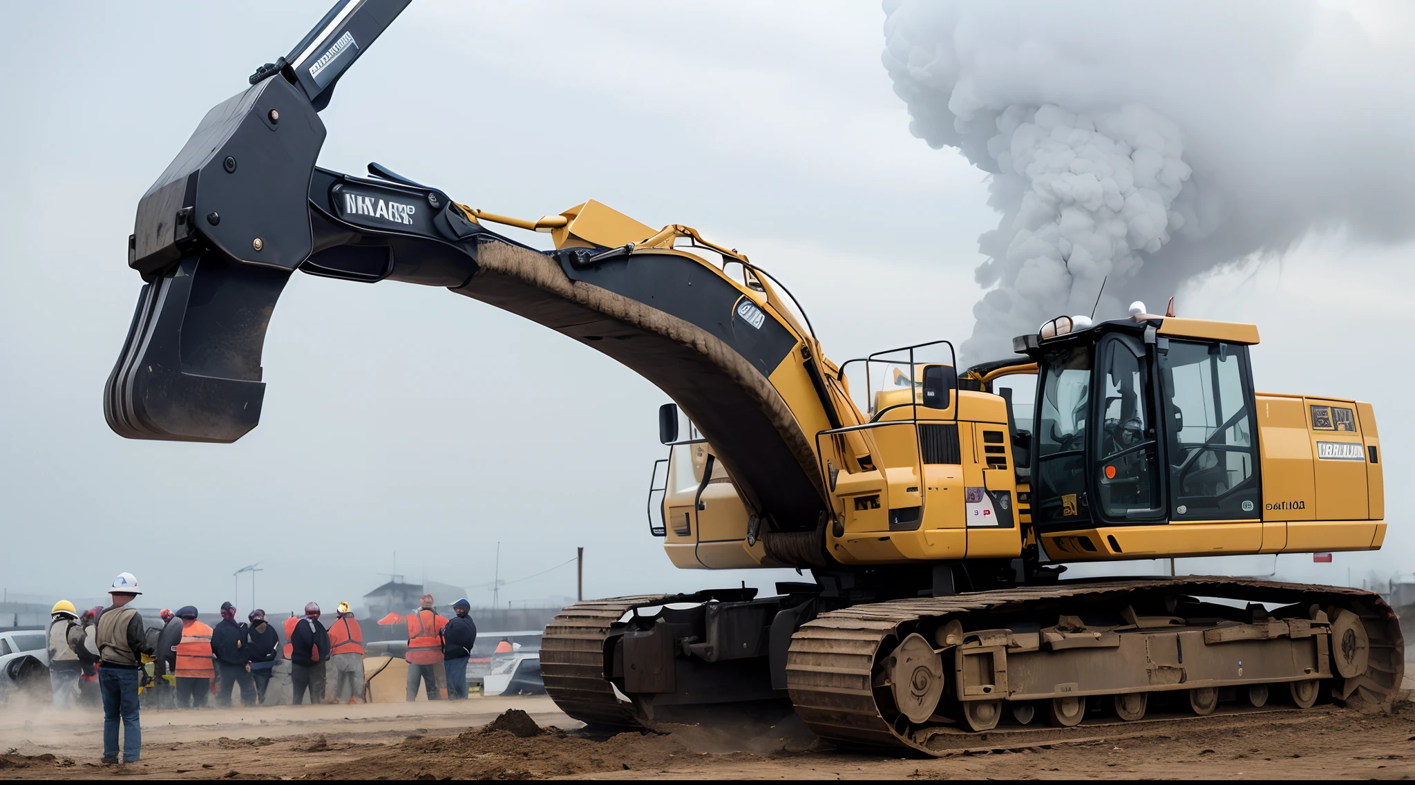 there is a large yellow and black bulldozer with a hammer on it, big shovel, massive construction machines, powerful and huge, heavy machinery, big hammer, it is very huge, it's very huge, oversized enginee, huge scale, giant snake, a gigantic, ground-breaking, firenado, an enormous, portrait of a big, massive scale, big scale, realistic image, 16k resolution