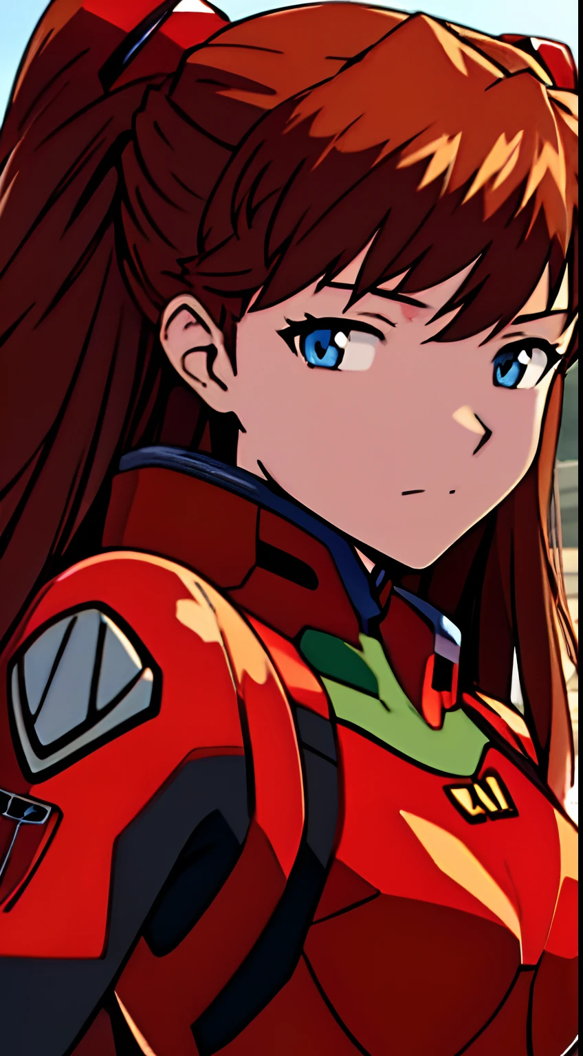 (8K, Best quality, Masterpiece:1.2), Ultra-detailed, Masterpiece, Realistic lighting,Masterpiece, Best quality, Masterpiece, offcial art,Extremely detailed Cg Unity 8K wallpaper,Beautiful detailed eyes, light in face, 1girll, asuka,Upper body, Breasts, pilot_suit, Manteau, Red_Jacket, wind coat, mitts, strappy, Hair_decorations, bracer,